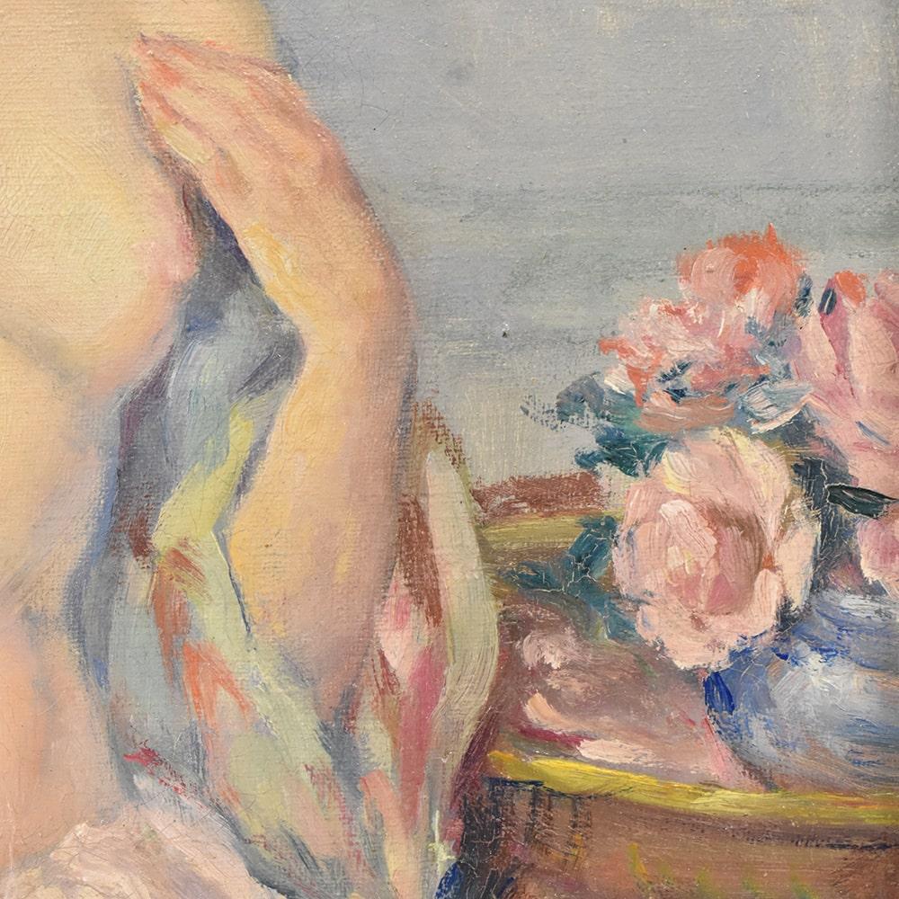 A olio Ritratto Di Donna, Nudo Di Donna, Primi Del Novecento, Olio Su Tela, Art Deco. in vendita