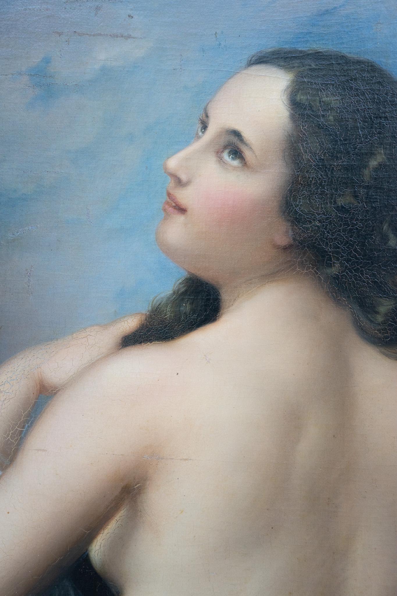 Huilé Portrait d'une jeune femme attribué à Natale Schiavoni 19e siècle