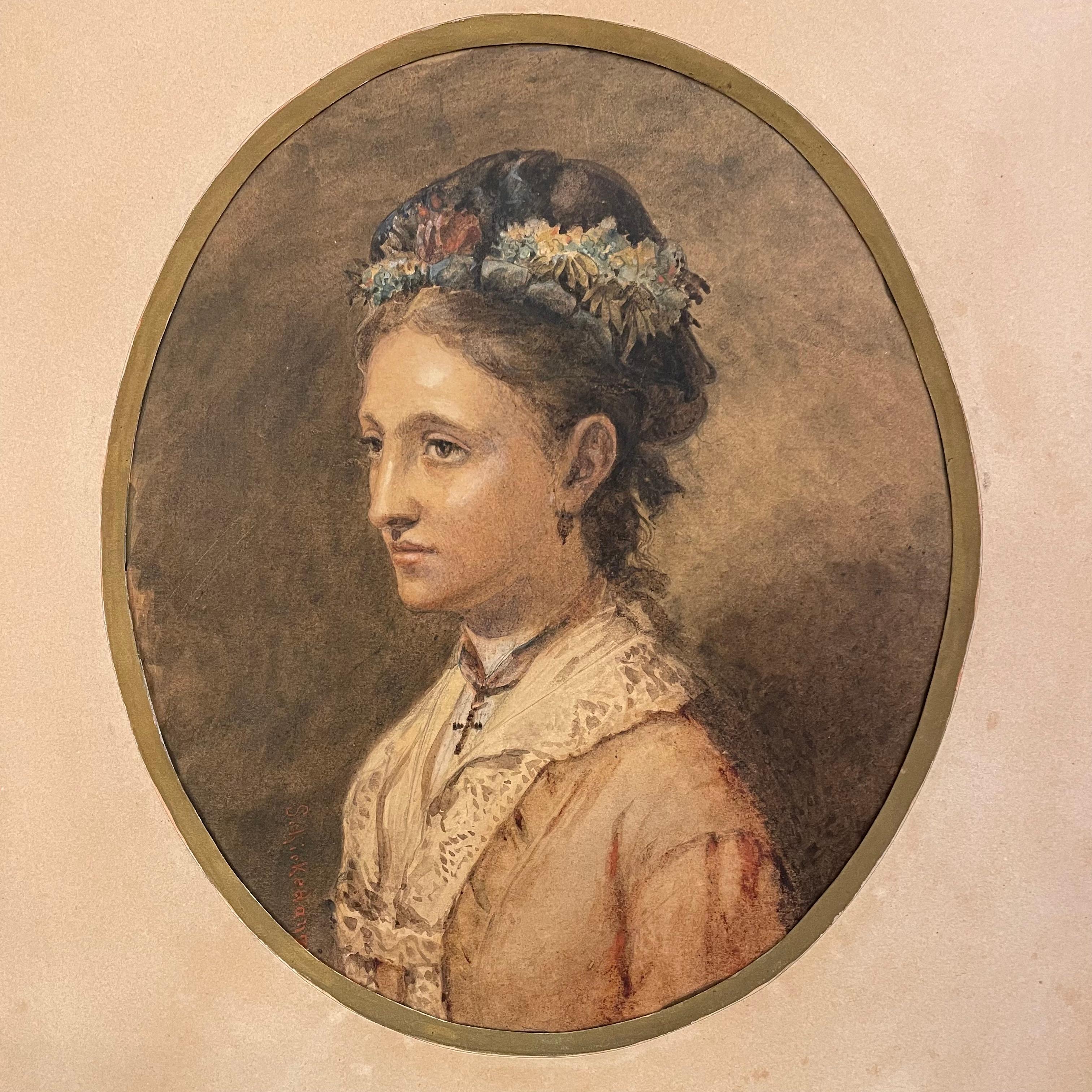 19th Century Portrait of a Lady Hungarian painting Late 1800s signed Albert Schickedanz For Sale