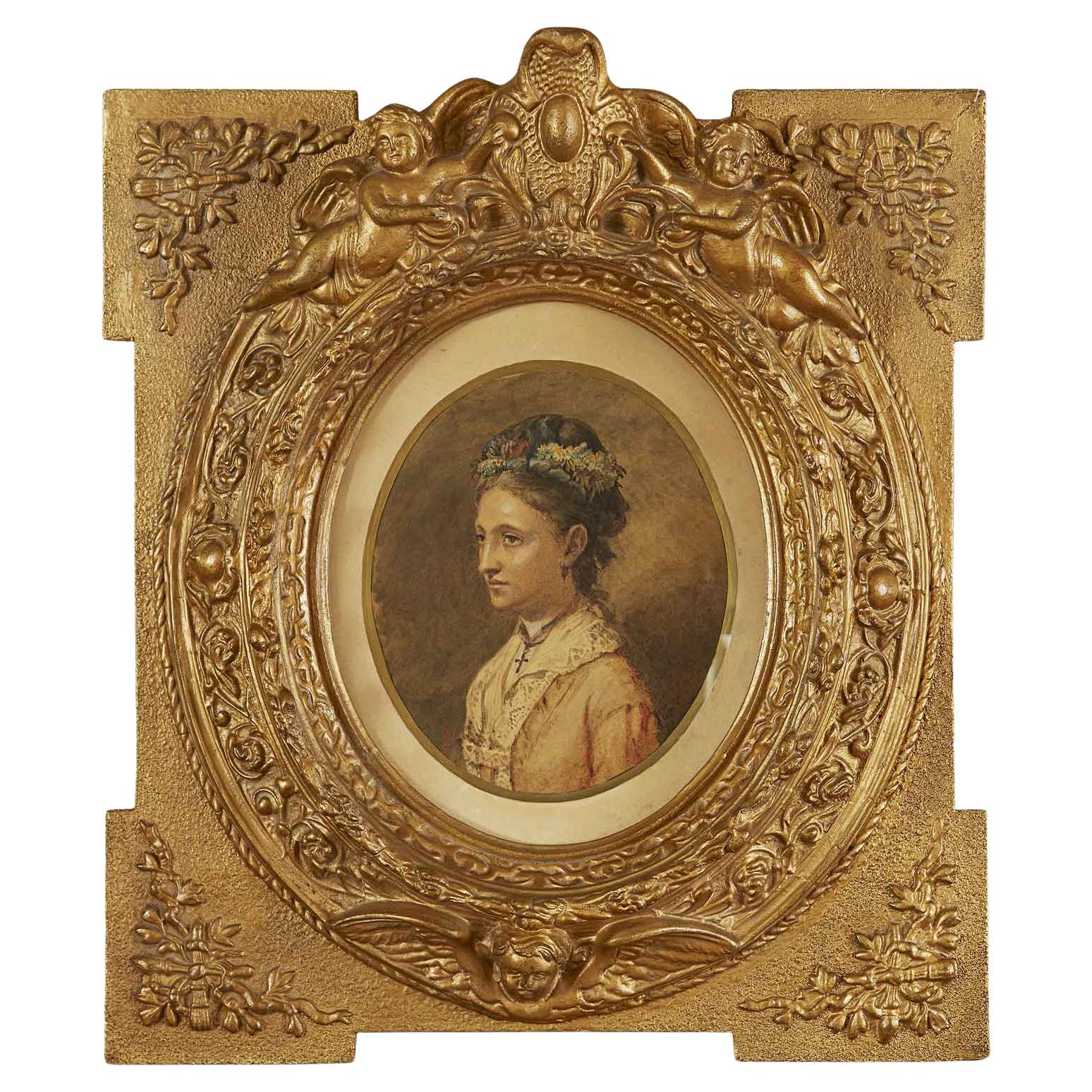 Portrait of a Lady Hungarian painting Late 1800s signed Albert Schickedanz