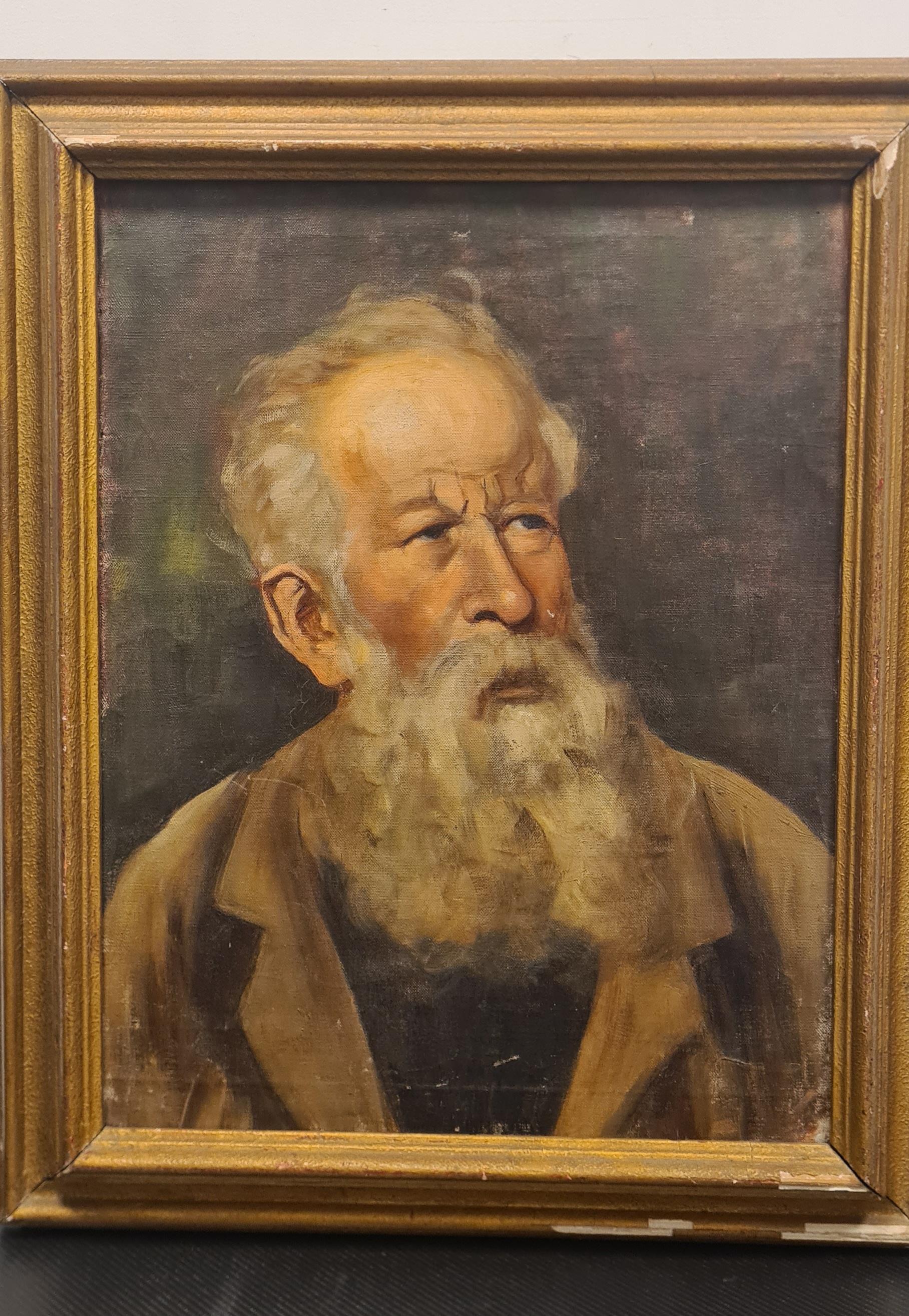Oil on canvas portrait of bearded man.

Refined portrait probably depicting, given the simple clothes, a man of humble origins with a thick beard.

The portrait is unfortunately unsigned but from the canvas it can be placed in the late 19th