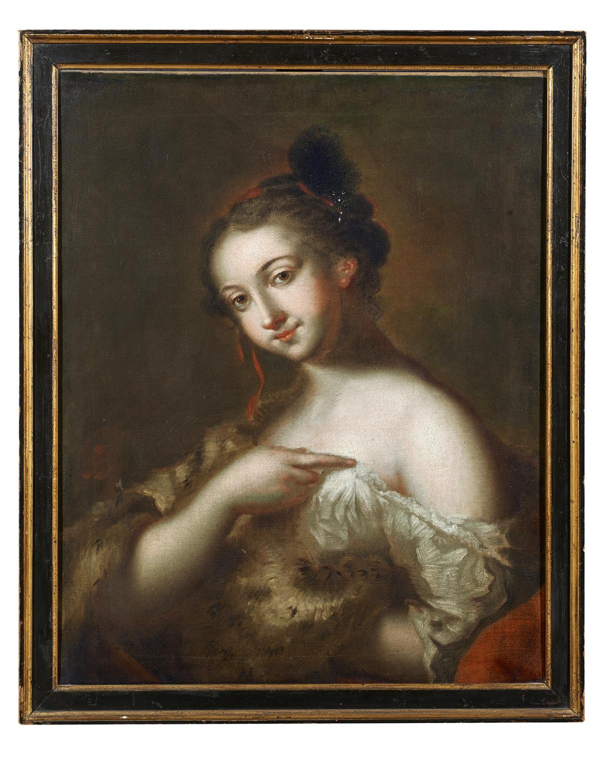 Painting oil on canvas, with dimensions of 64 x 50 cm without frame and 73 x 59 with frame, of French form and school depicting a seductive girl of the early 18th century.

During the 18th century the portrait is one of the most widespread genres