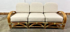 Ritts and Company Three Piece. Rattan Sofa with Custom Upholstery