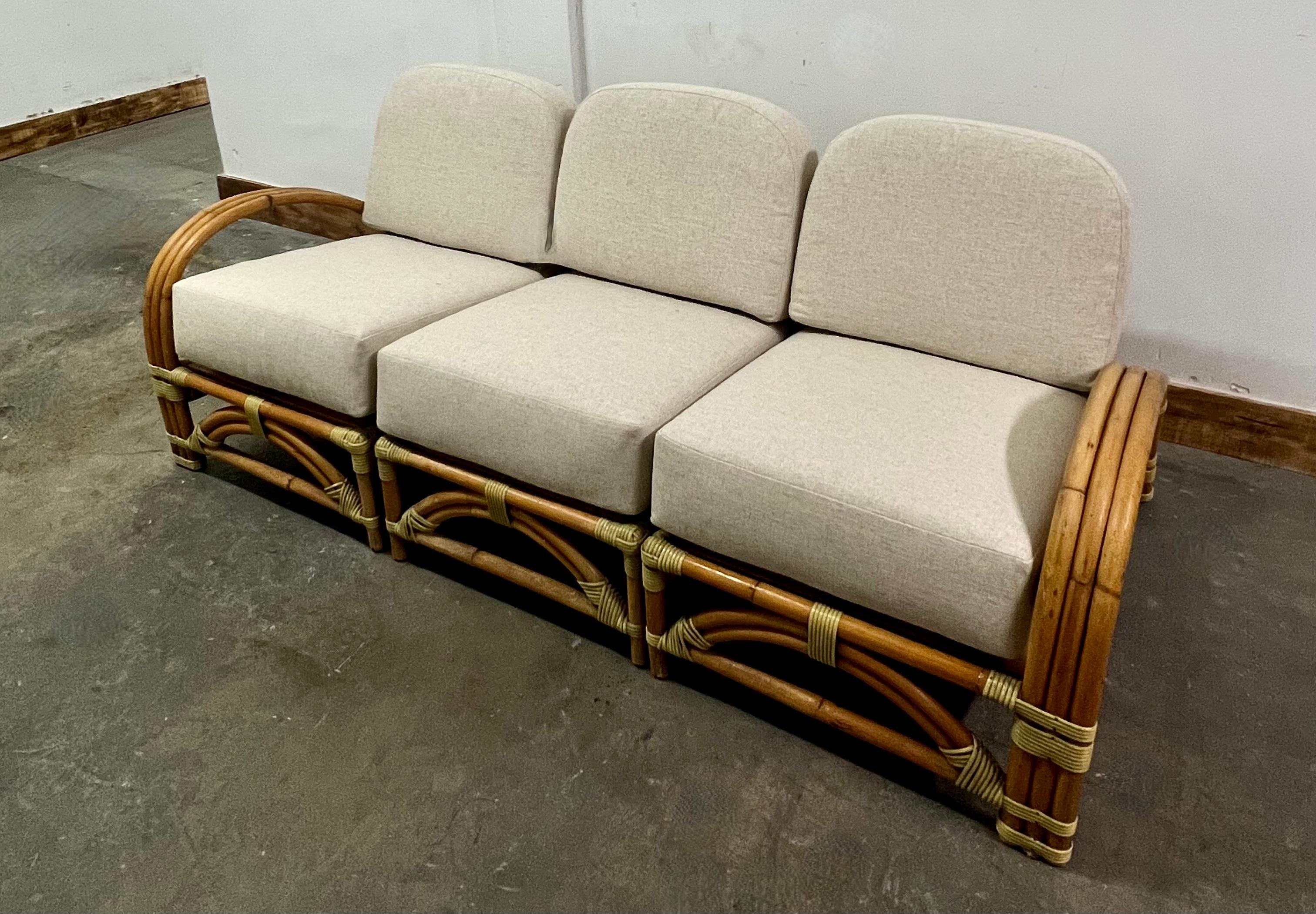 Ritts So. Rattan Sofa with Custom Upholstery In Good Condition For Sale In Los Angeles, CA
