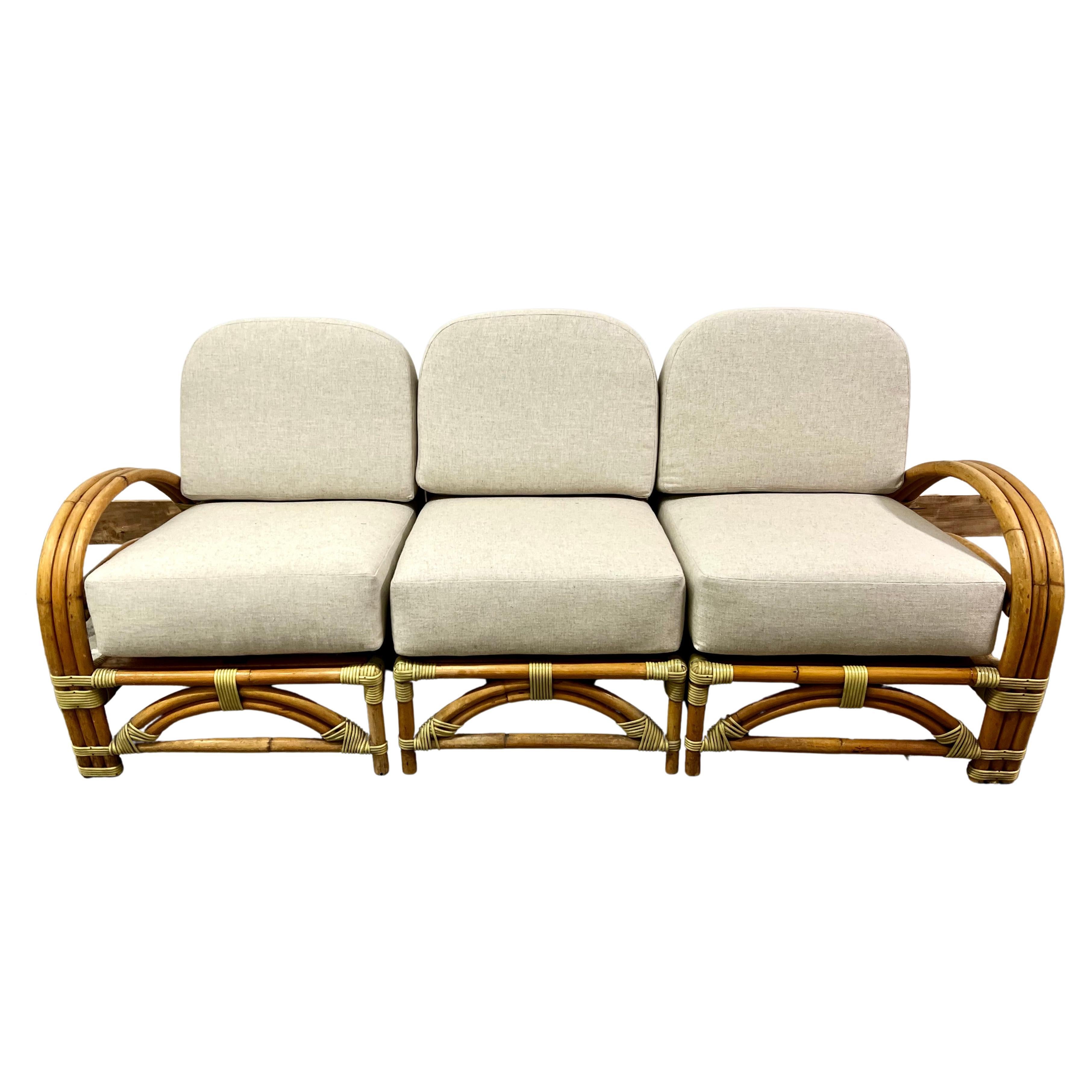 Ritts So. Rattan Sofa with Custom Upholstery For Sale at 1stDibs