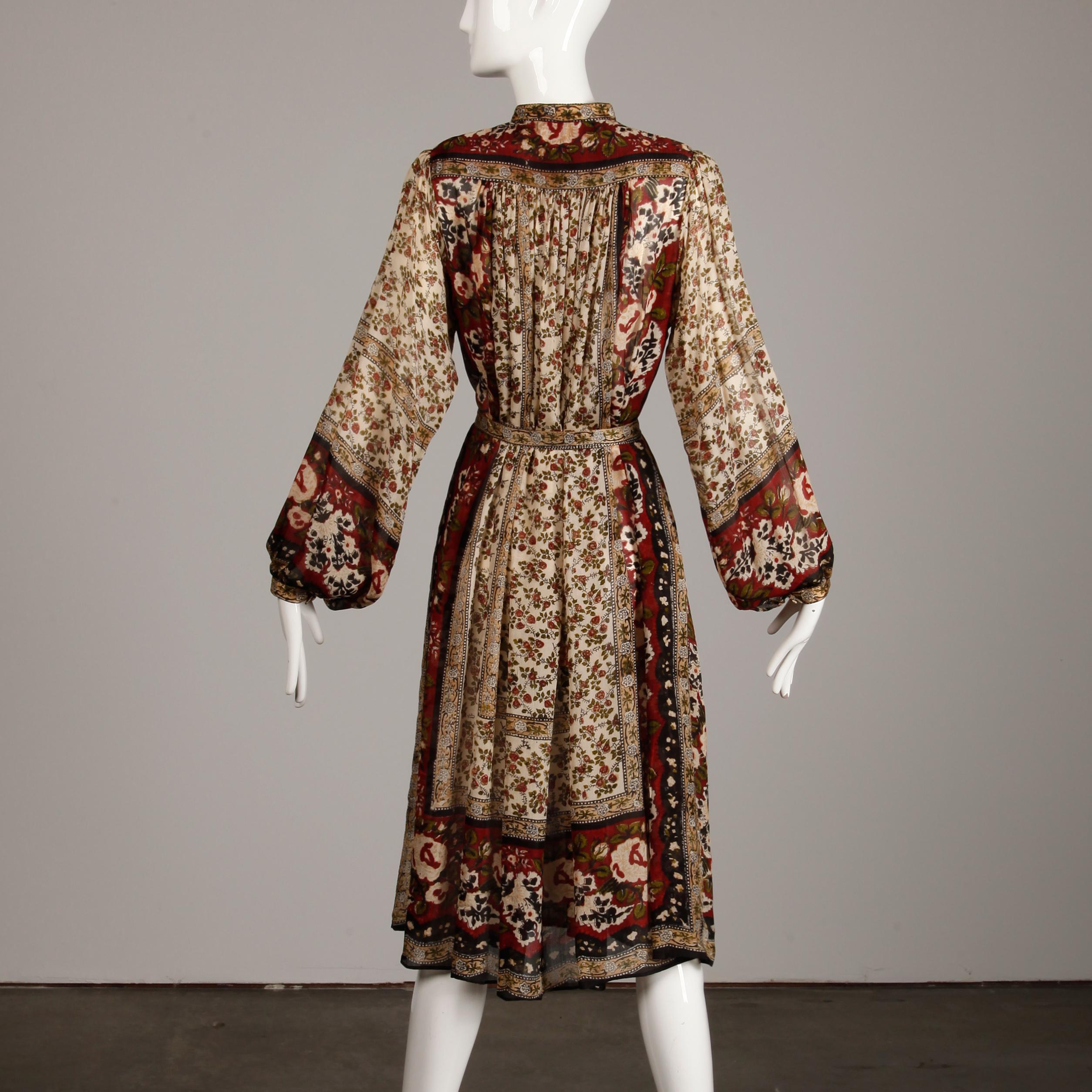 Ritu Kumar for Judith Ann 1970s Vintage 100% Silk Indian Hand-Block Print Dress 5