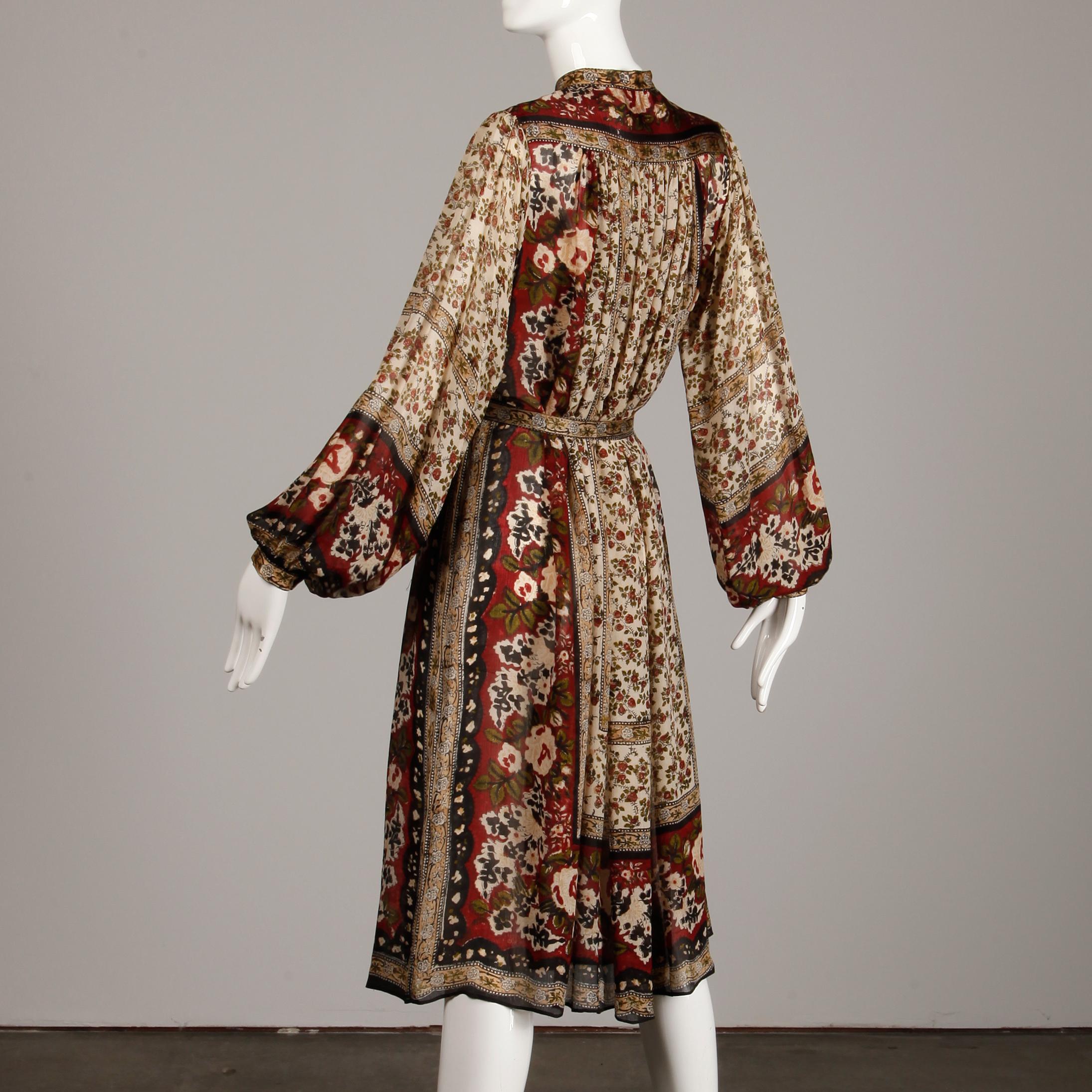 Ritu Kumar for Judith Ann 1970s Vintage 100% Silk Indian Hand-Block Print Dress 1