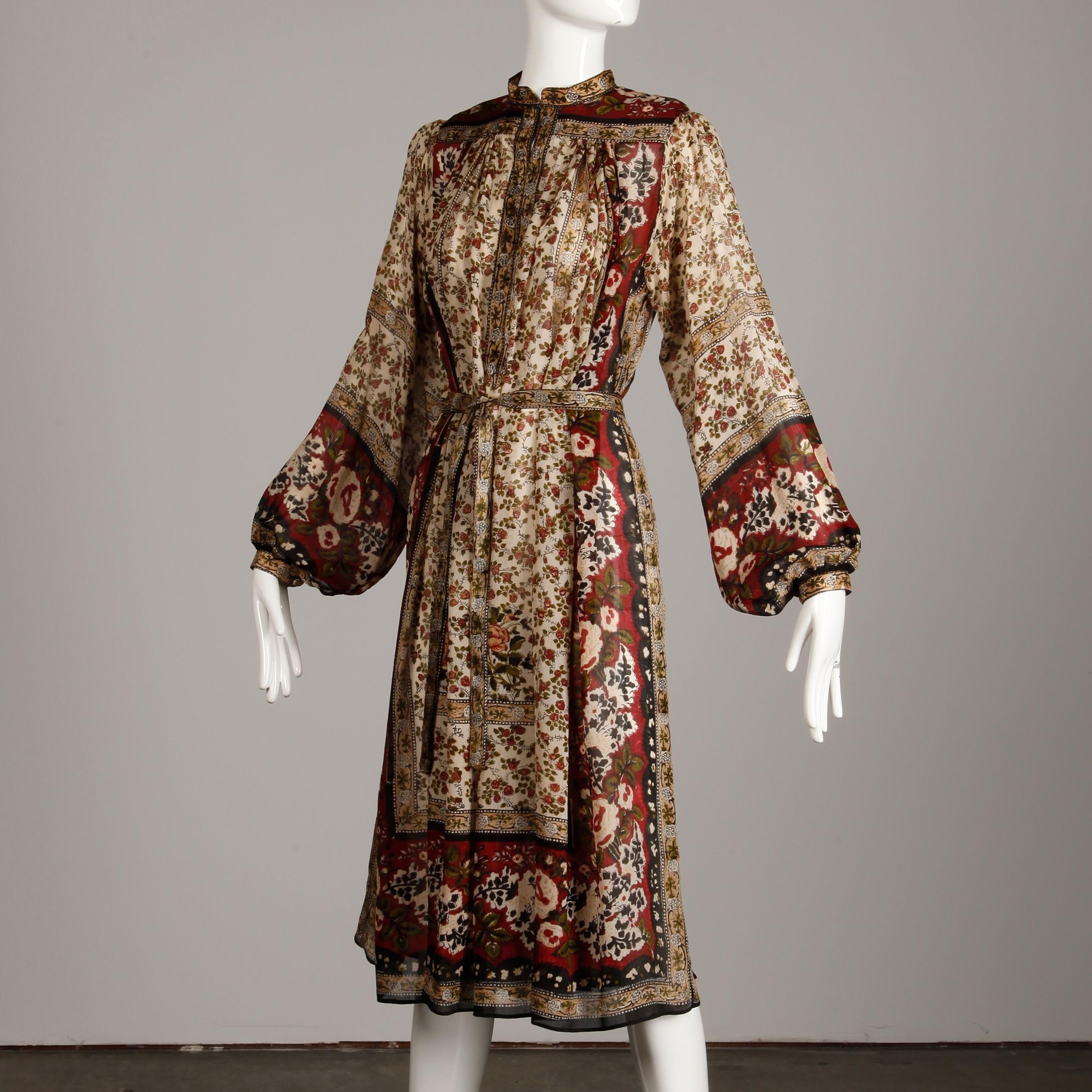Ritu Kumar for Judith Ann 1970s Vintage 100% Silk Indian Hand-Block Print Dress 3