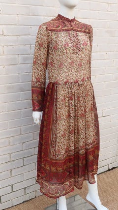 Ritu Kumar Indian Hand Block Printed Silk Dress, 1970's