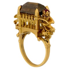 Ritual Cathedral Ring in 18 Karat Yellow Gold, Cognac Diamond and Rubies