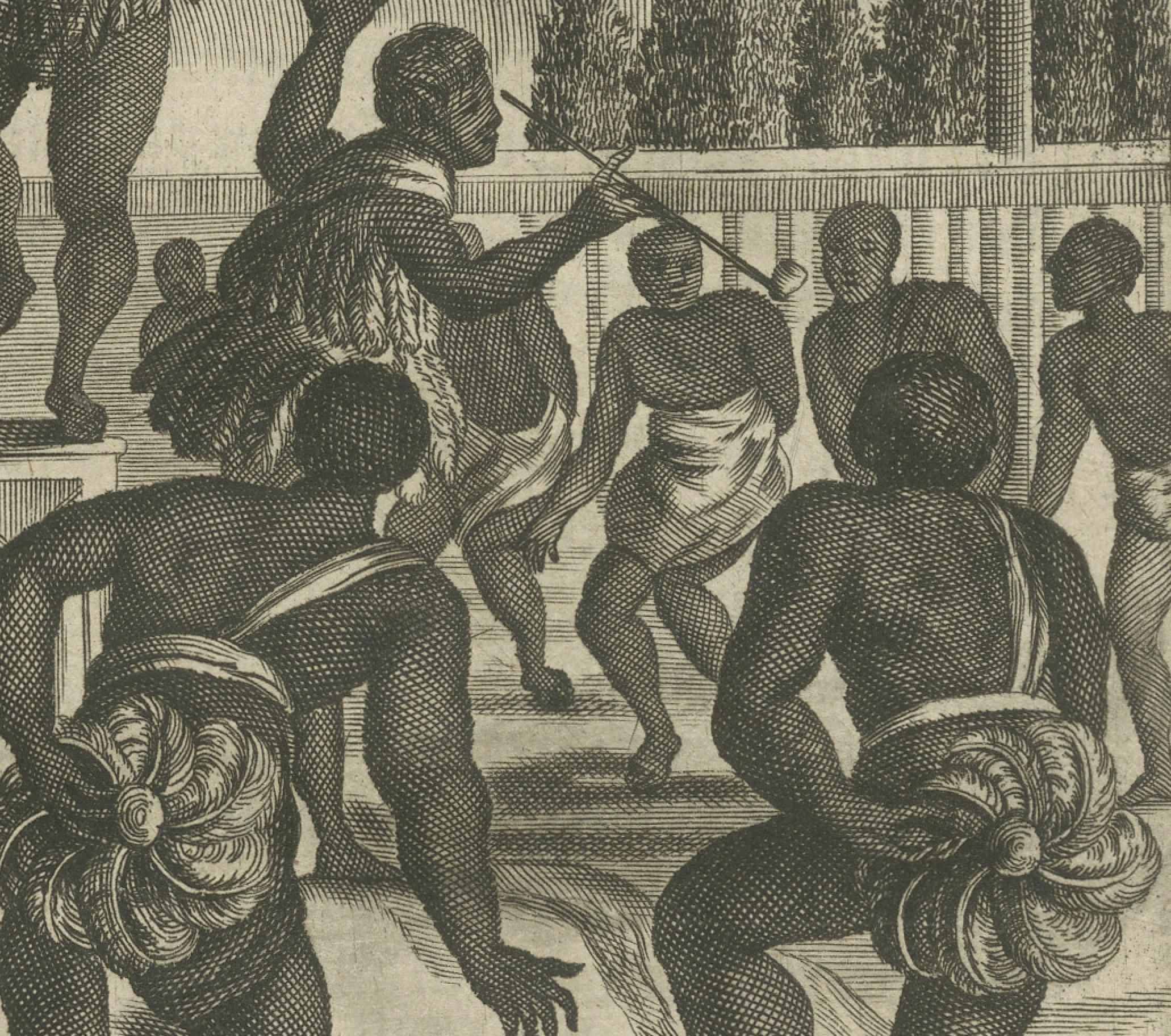 Fin du XVIIe siècle Danse rituelle au Brésil au XVIIe siècle sur une gravure sur cuivre de Montanus en vente