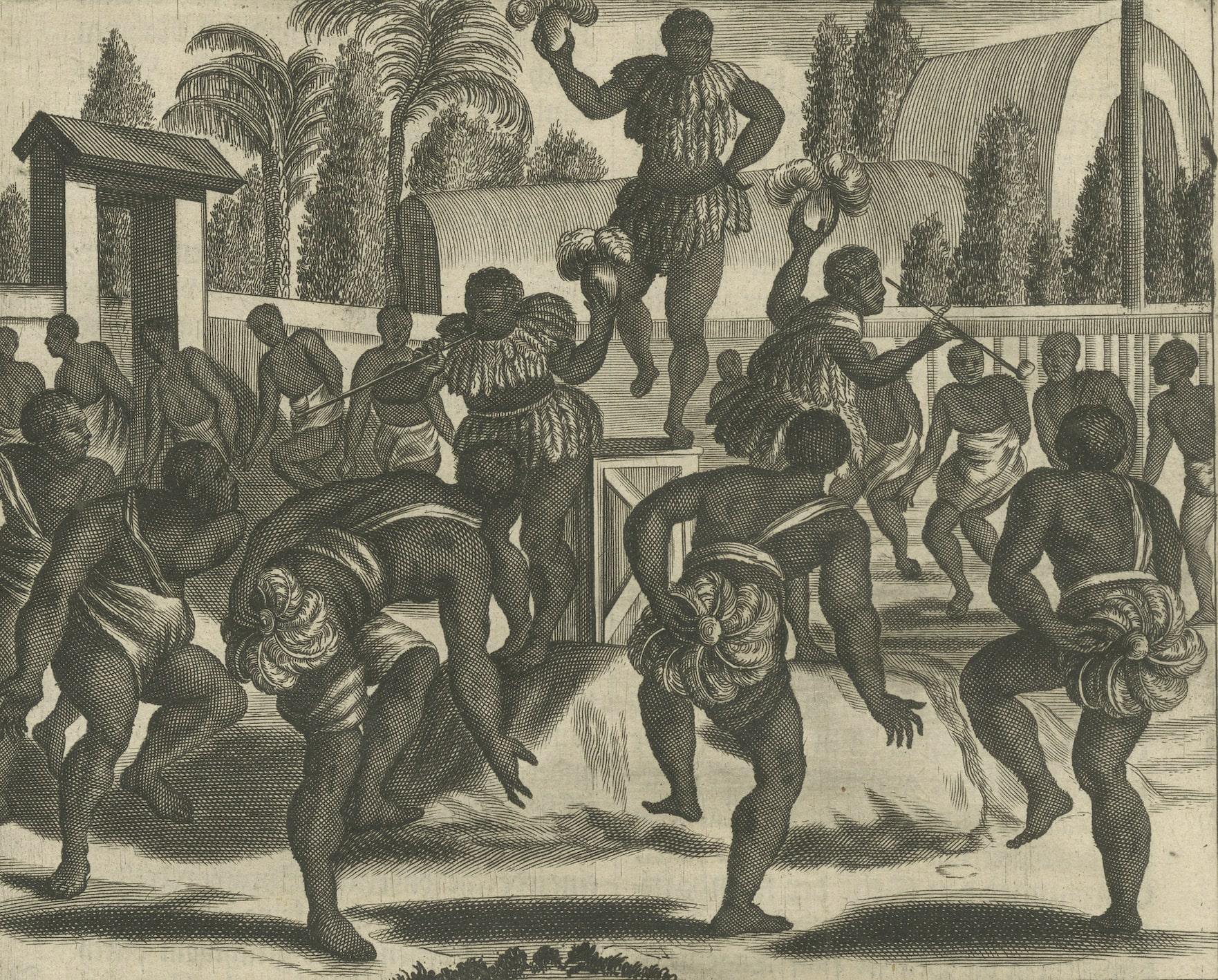Ritual Dance in Brazil in the 17th Century on a Copper Engraving by ...