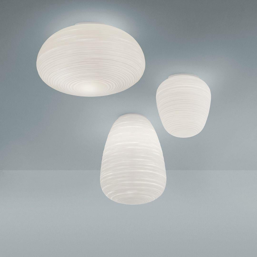 Engraved ‘Rituals 3’ Blown Opaline Glass Flush Mount Ceiling Lamp in White for Foscarini For Sale