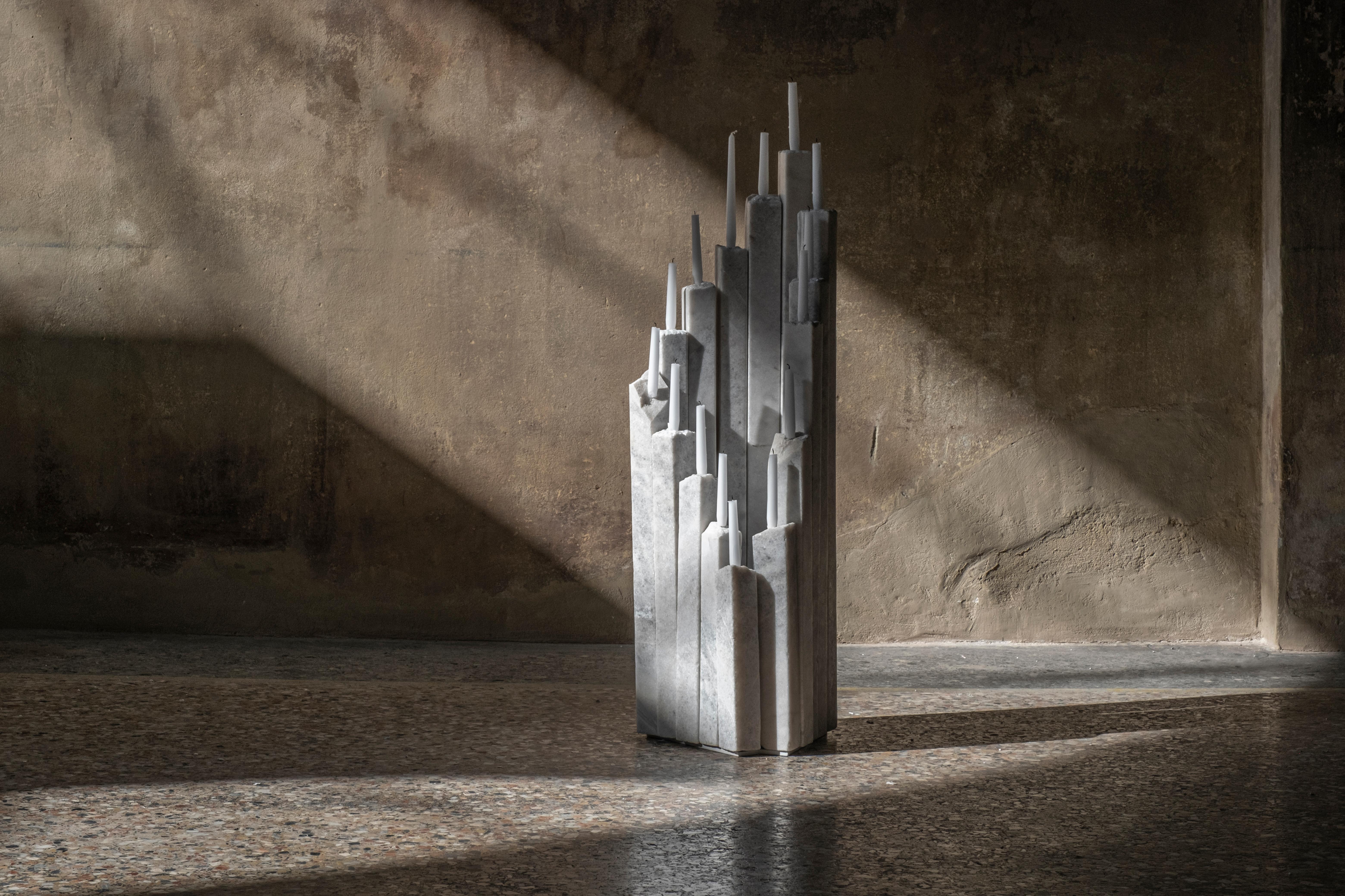 Ritus Candelabra by Andres Monnier.
One of a Kind.
Dimensions: D 30 x W 30 x H 120 cm.
Materials: White marble from San Luis Potosí, stainless steel.

Designer's biography
Treko concrete is a Mexican studio based in Ensenada, that has as a