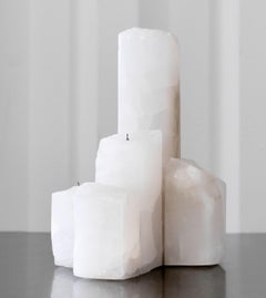 Ritus Uno Unique Candelabra & Censer in Carved White Marble by Andres Monnier