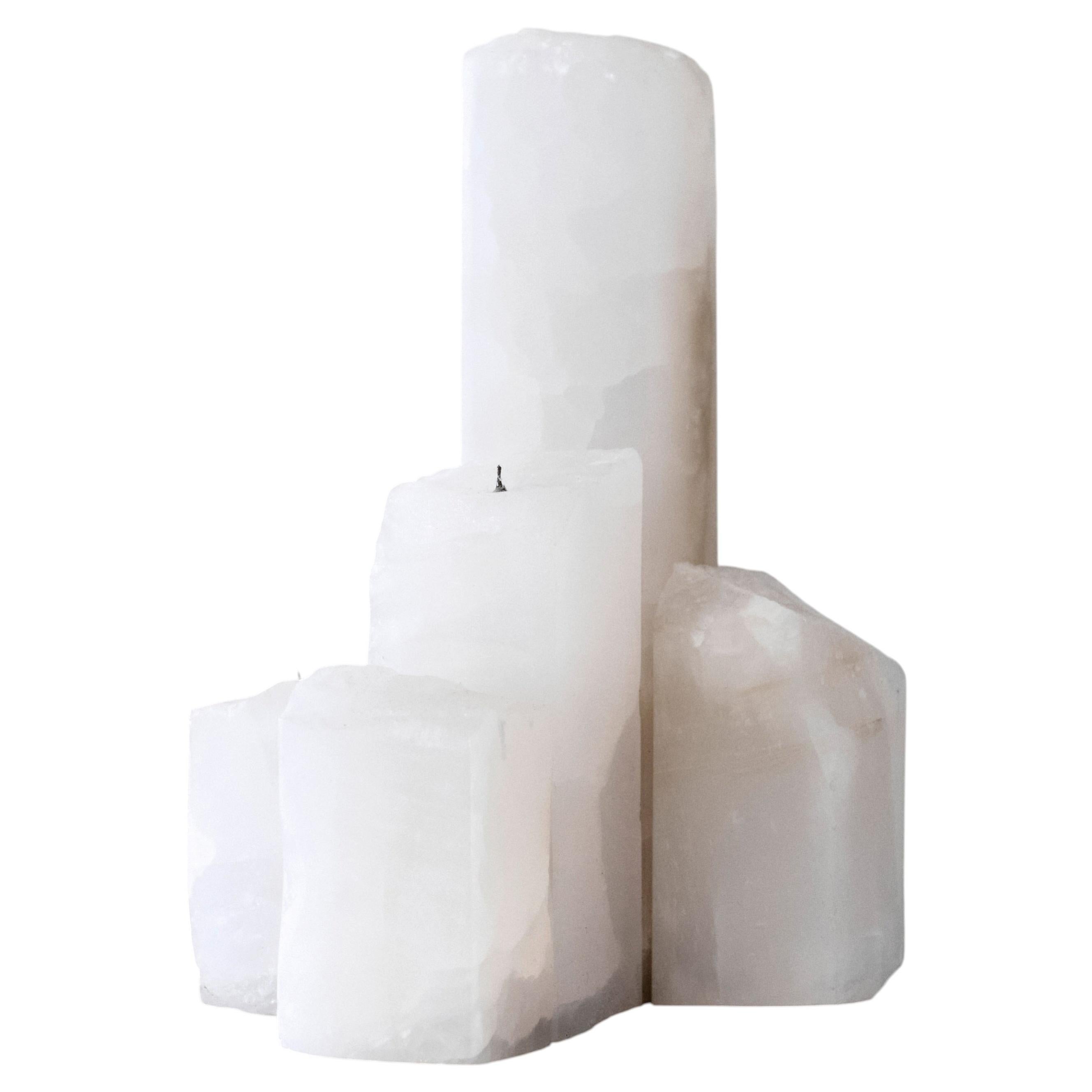 Ritus Uno Unique Candelabra & Censer in Carved White Marble by Andres Monnier