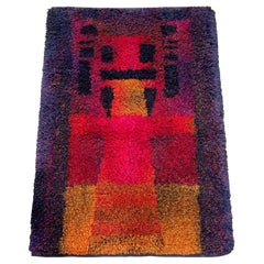 Ritva Puotila, Early and Rare Wool Rya Wall Hanging Rug, Scandinavian Modern