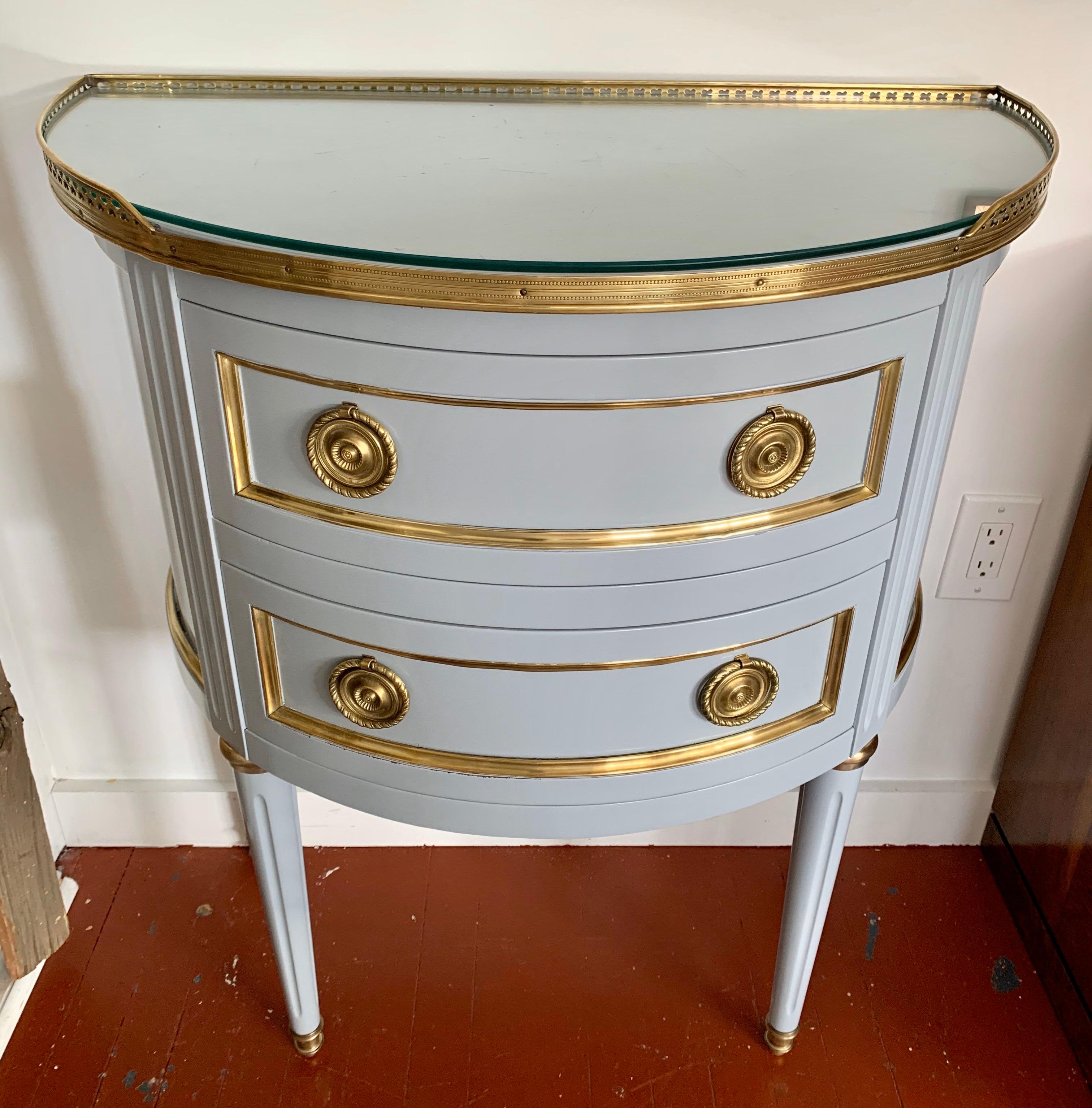 Ritz Carlton Newly Lacquered in Powder Blue with Brass Accents Demilune Chest 5