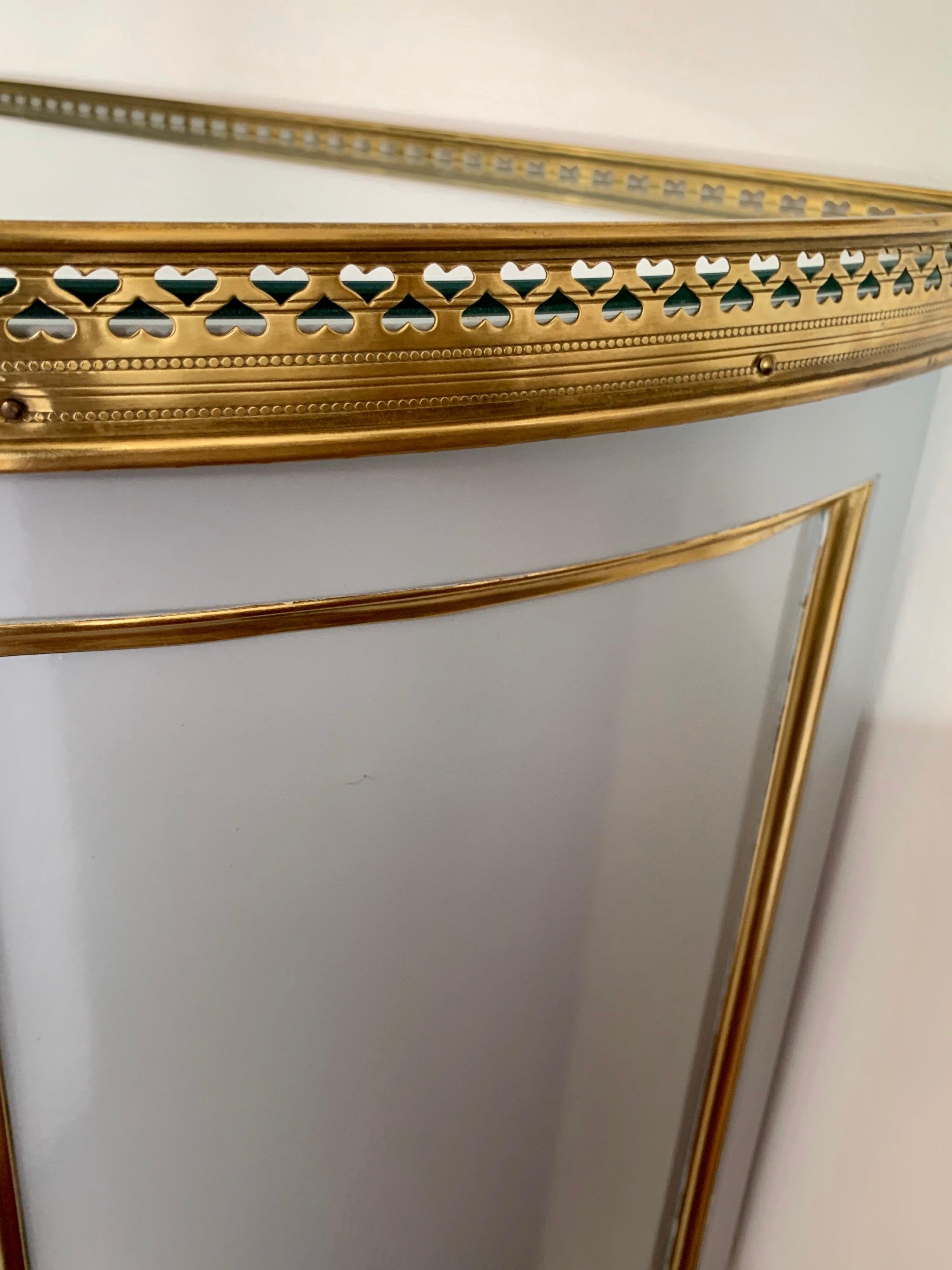 French Ritz Carlton Newly Lacquered in Powder Blue with Brass Accents Demilune Chest
