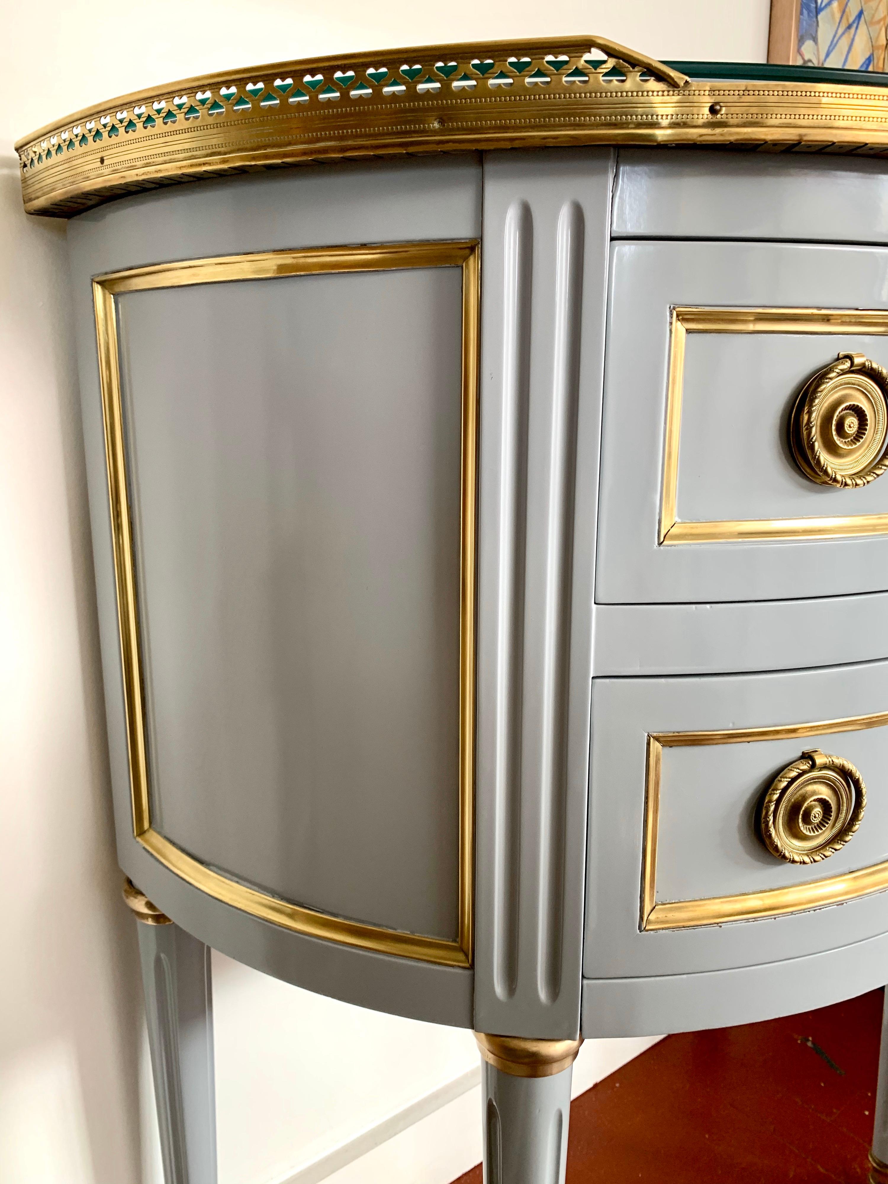 Ritz Carlton Newly Lacquered in Powder Blue with Brass Accents Demilune Chest 2