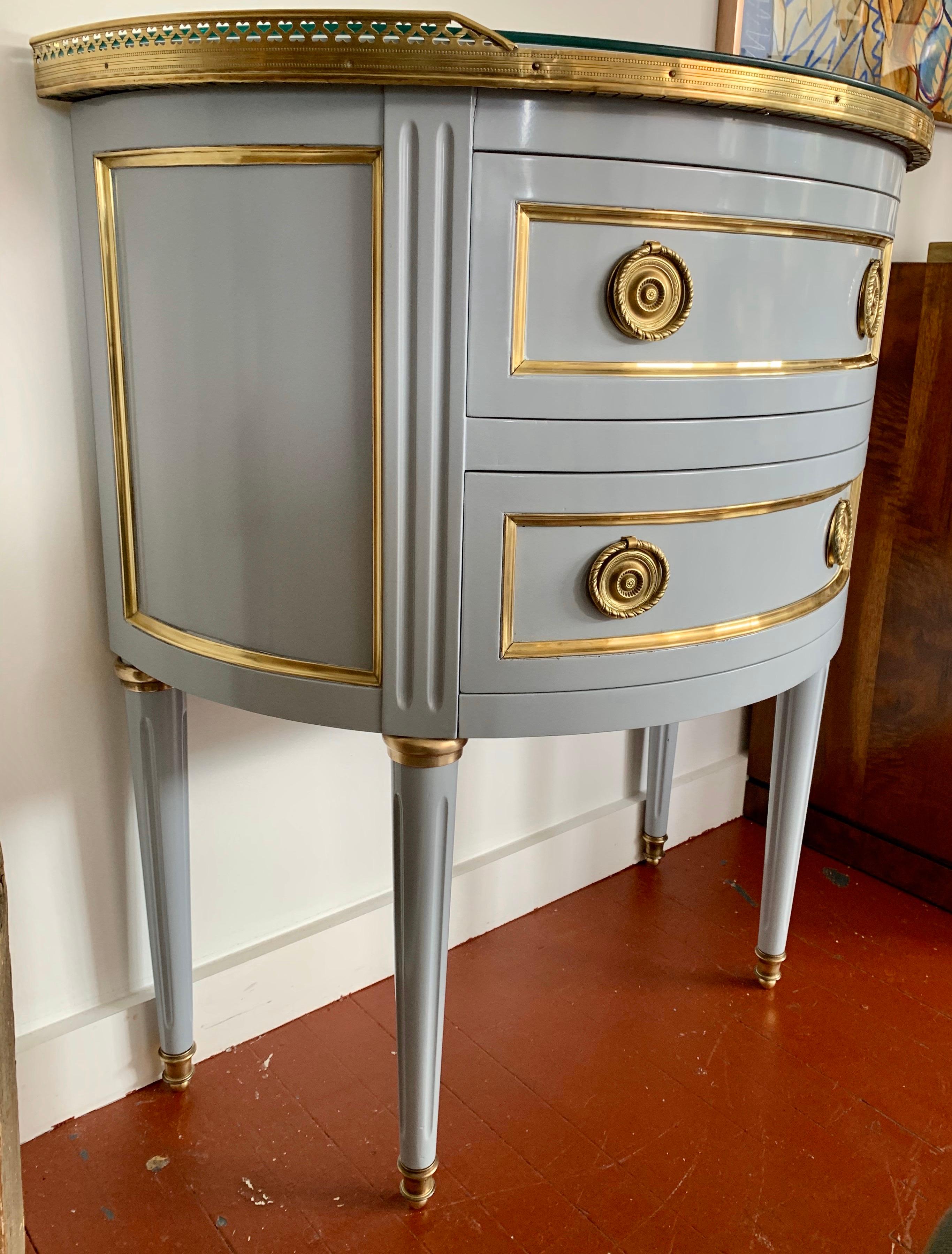 Ritz Carlton Newly Lacquered in Powder Blue with Brass Accents Demilune Chest 3