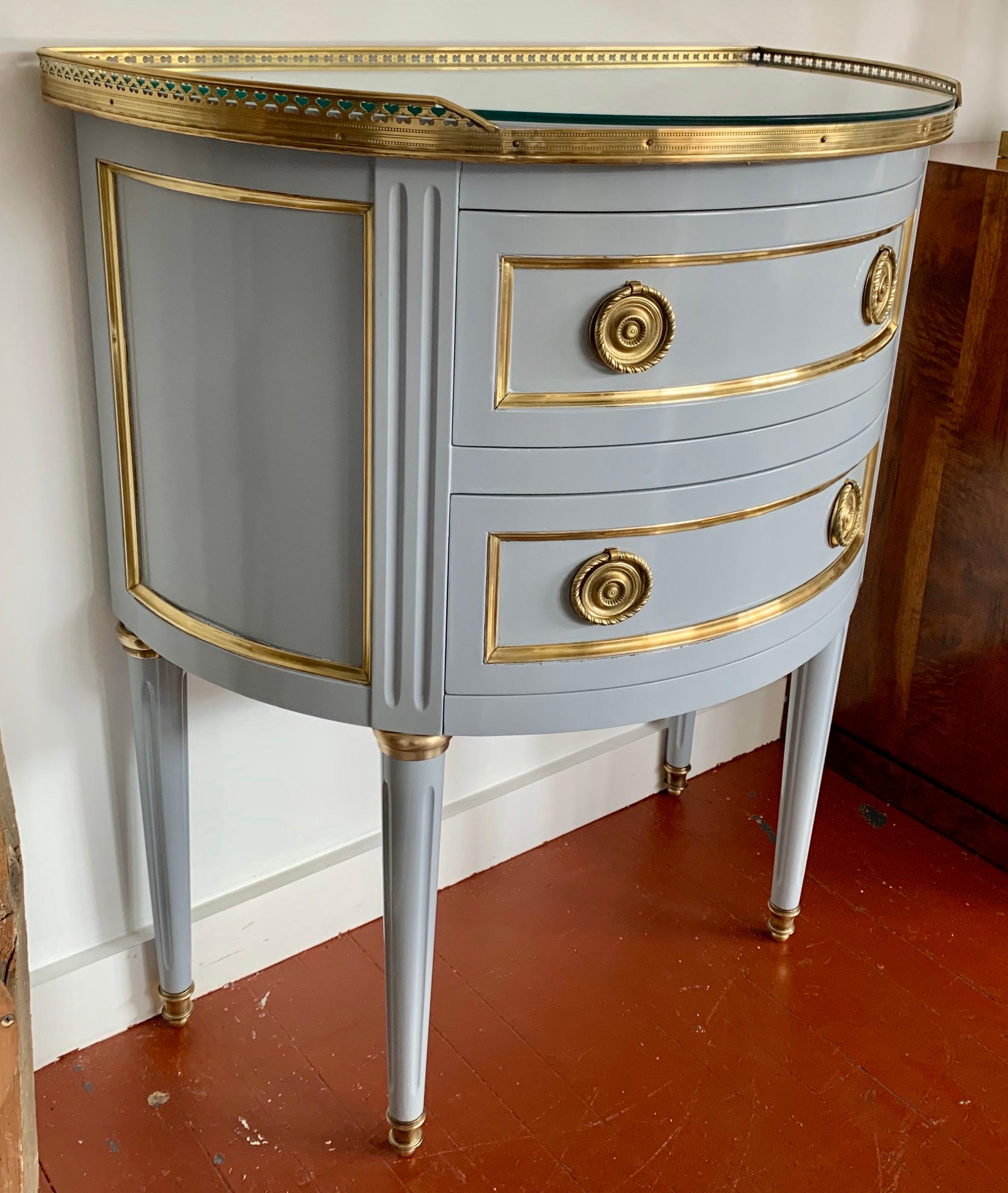 Ritz Carlton Newly Lacquered in Powder Blue with Brass Accents Demilune Chest 4