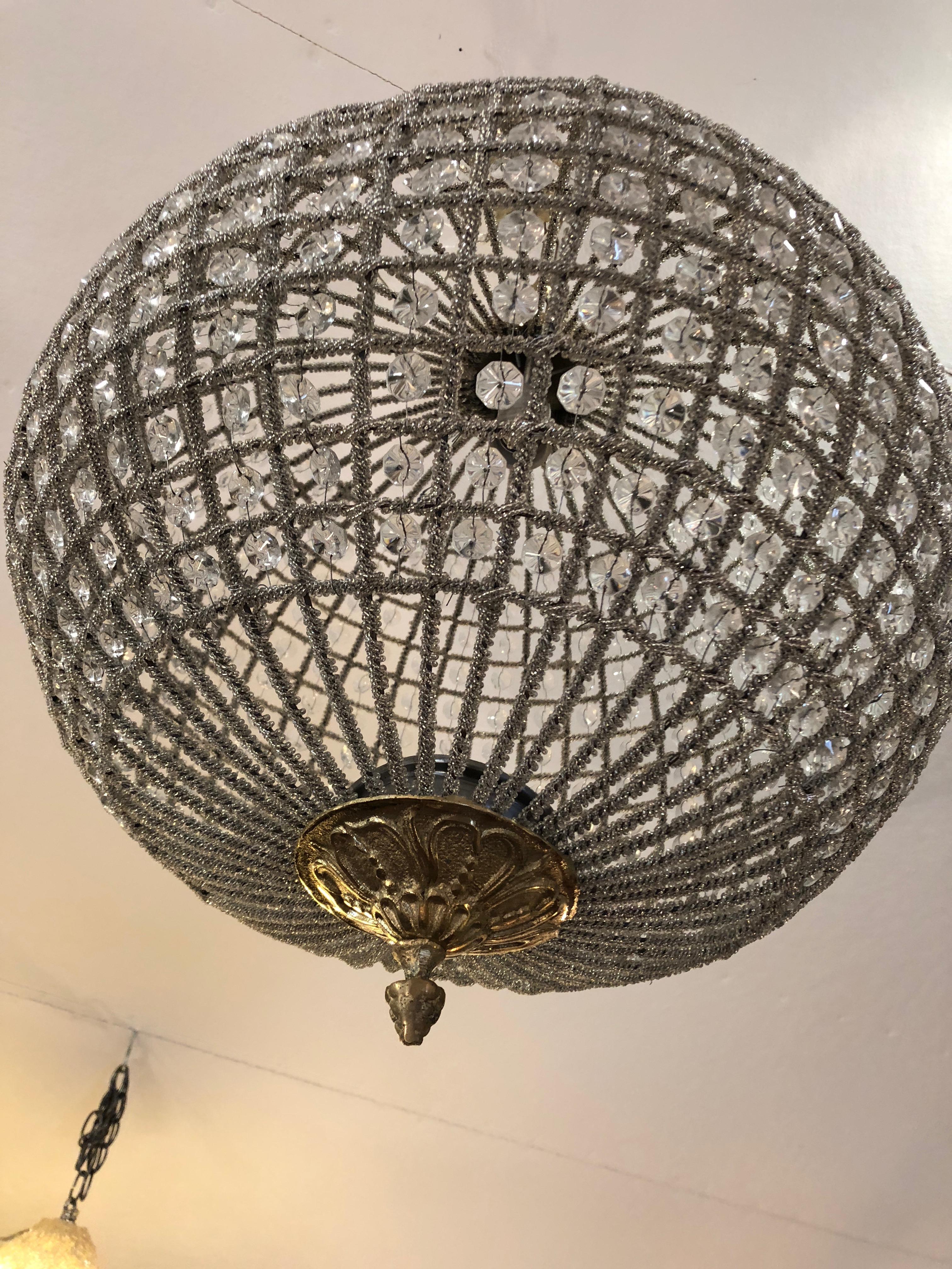 Ritzy Beaded and Crystal Large Spherical Chandelier Pendant In Excellent Condition In Hopewell, NJ