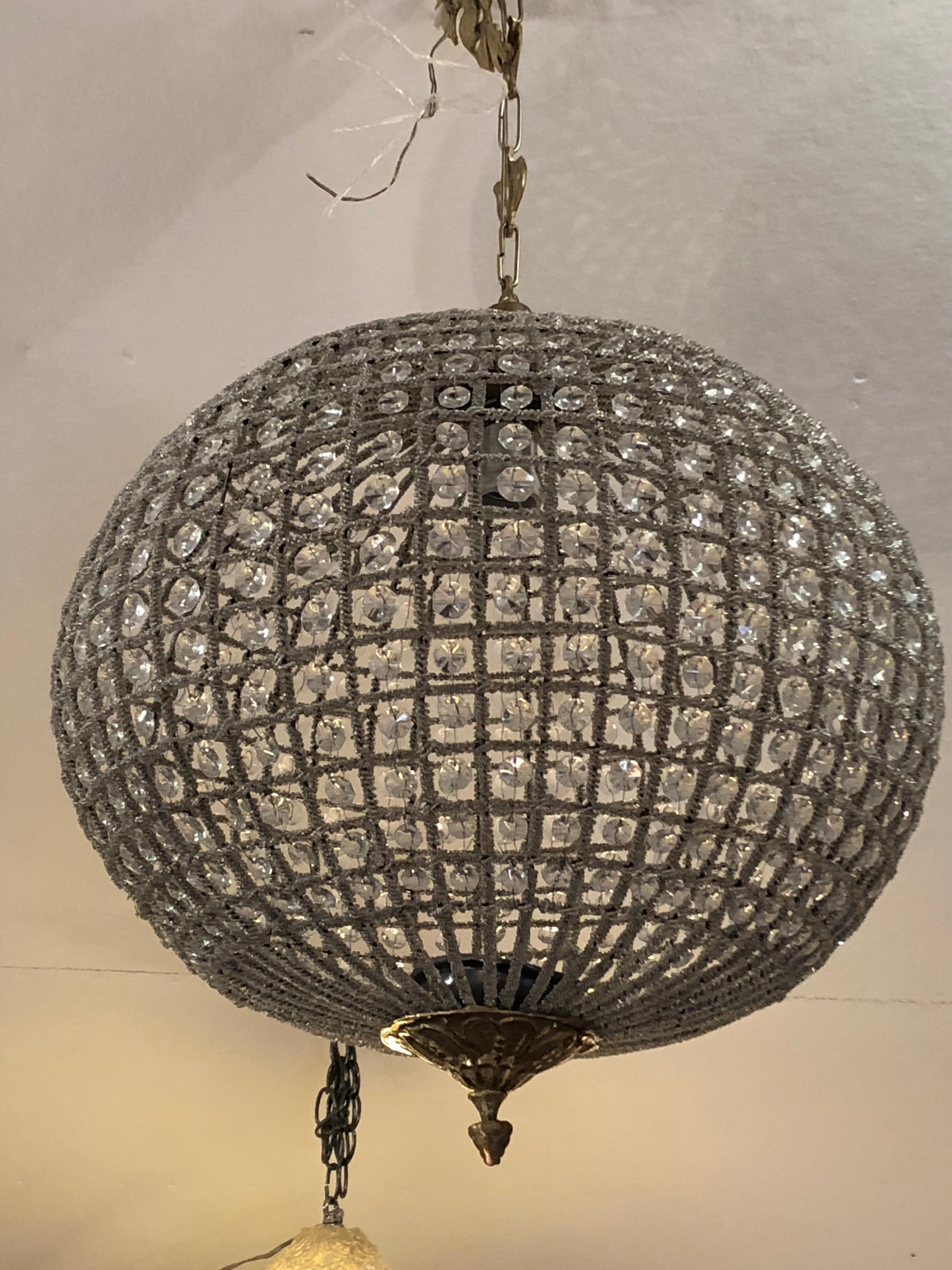 Contemporary Ritzy Beaded and Crystal Large Spherical Chandelier Pendant