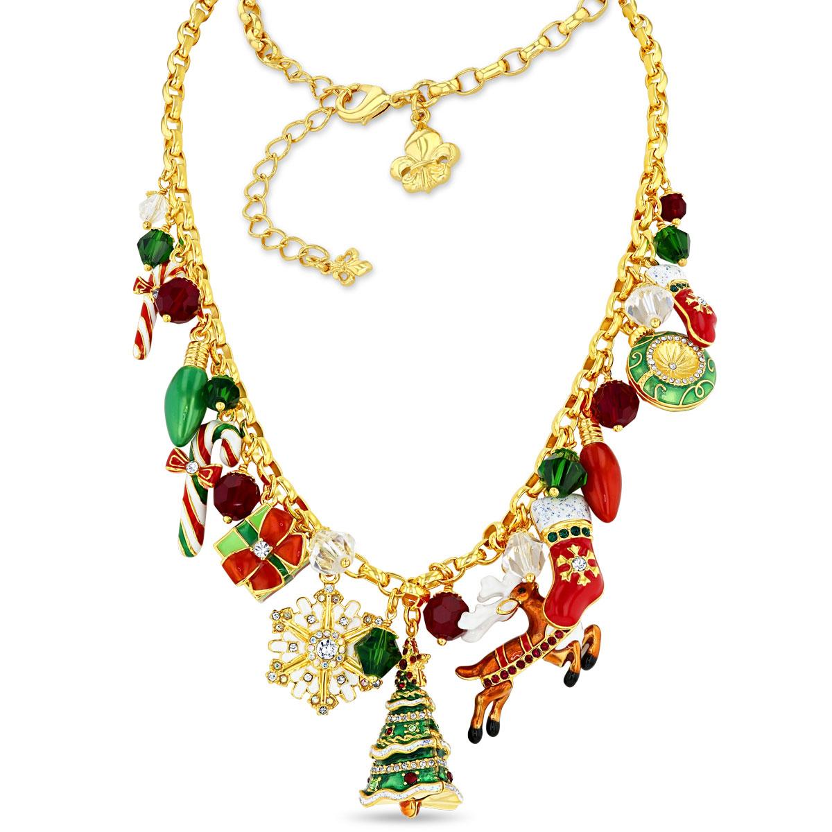 Ritzy Couture DeLuxe Collar de Navidad Multi Charm Declaración chapado en oro de 22 quilates Contemporáneo en venta