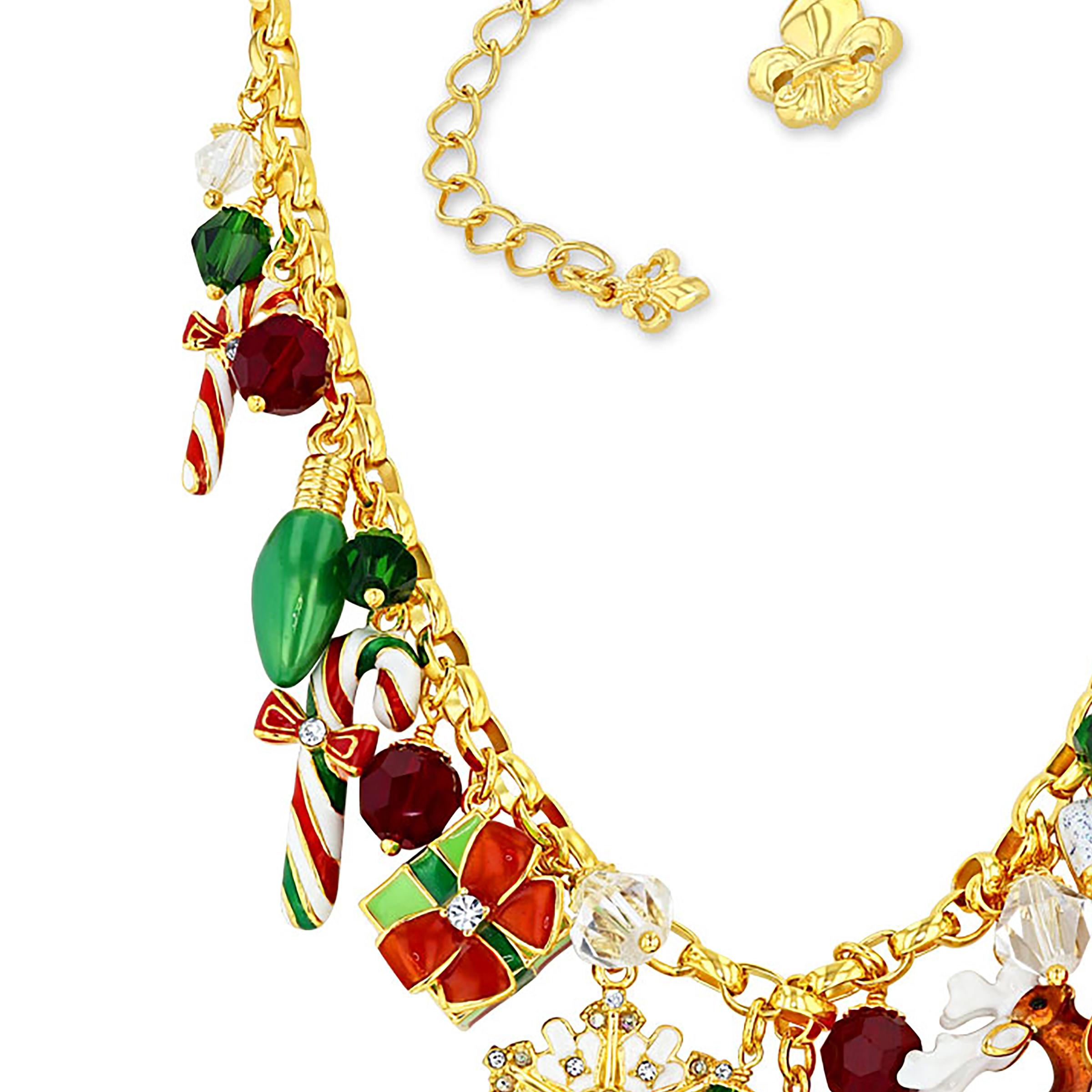 Donna Collana natalizia Ritzy Couture DeLuxe con multi charme placcata in oro 22 carati in vendita