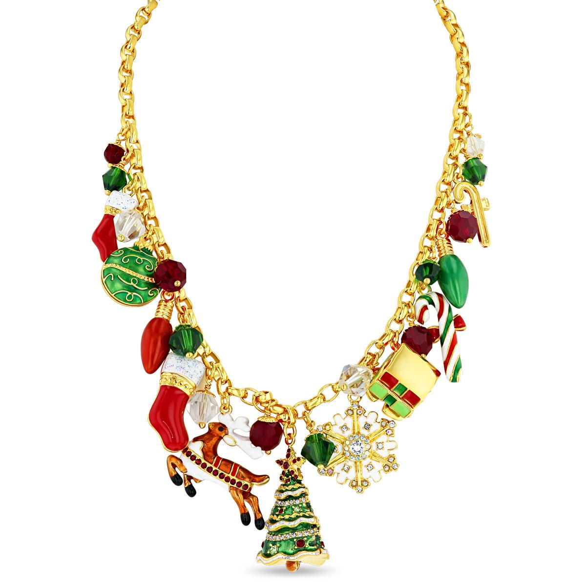 Ritzy Couture DeLuxe Collar de Navidad Multi Charm Declaración chapado en oro de 22 quilates en venta 1