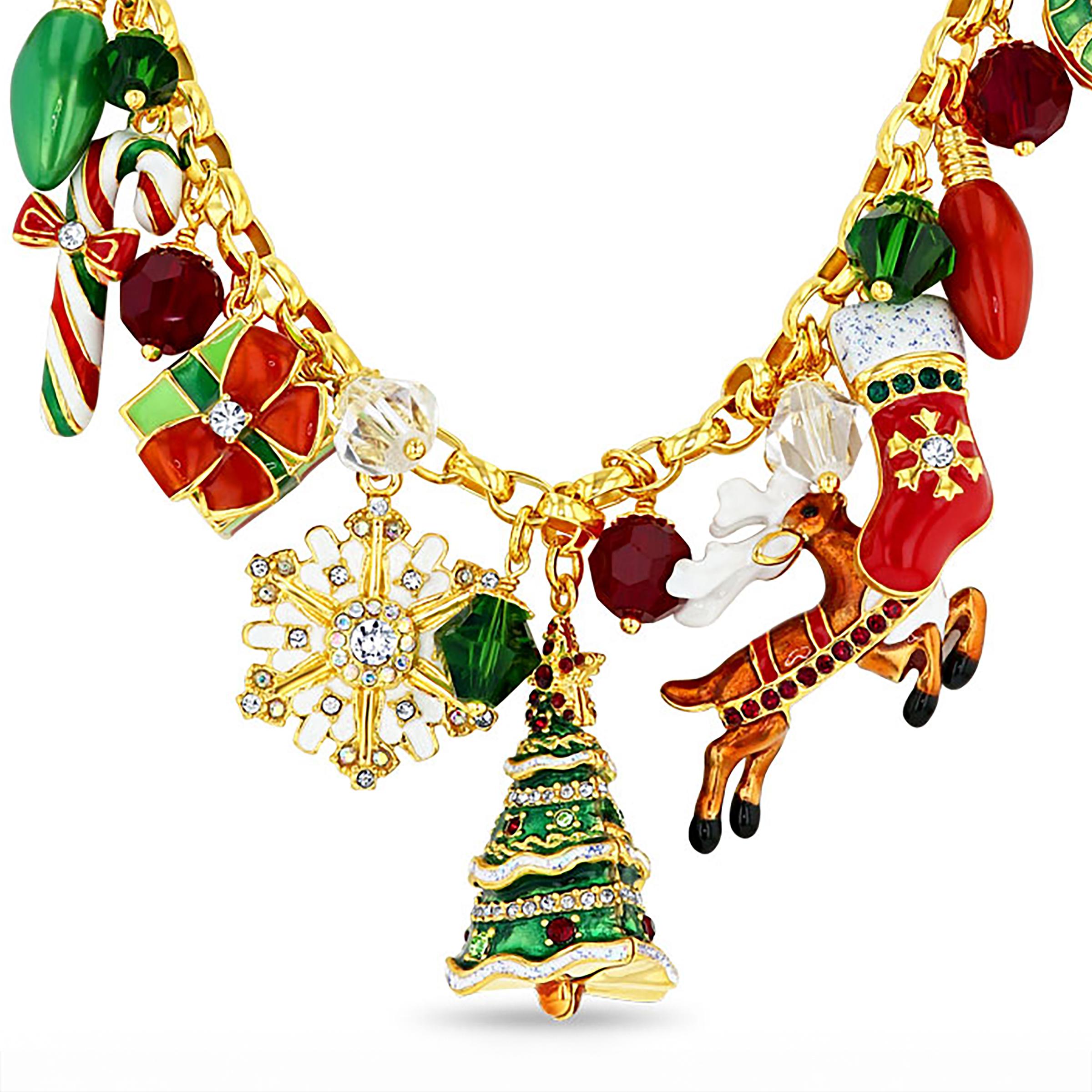 Taglio brillante Collana natalizia Ritzy Couture DeLuxe con multi charme placcata in oro 22 carati in vendita