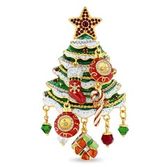 Ritzy Couture DeLuxe Christmas Tree Charm Brooch 22K Gold Plated Statement Pin