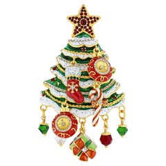 Ritzy Couture DeLuxe Christmas Tree Charm Brooch 22K Gold Plated Statement Pin