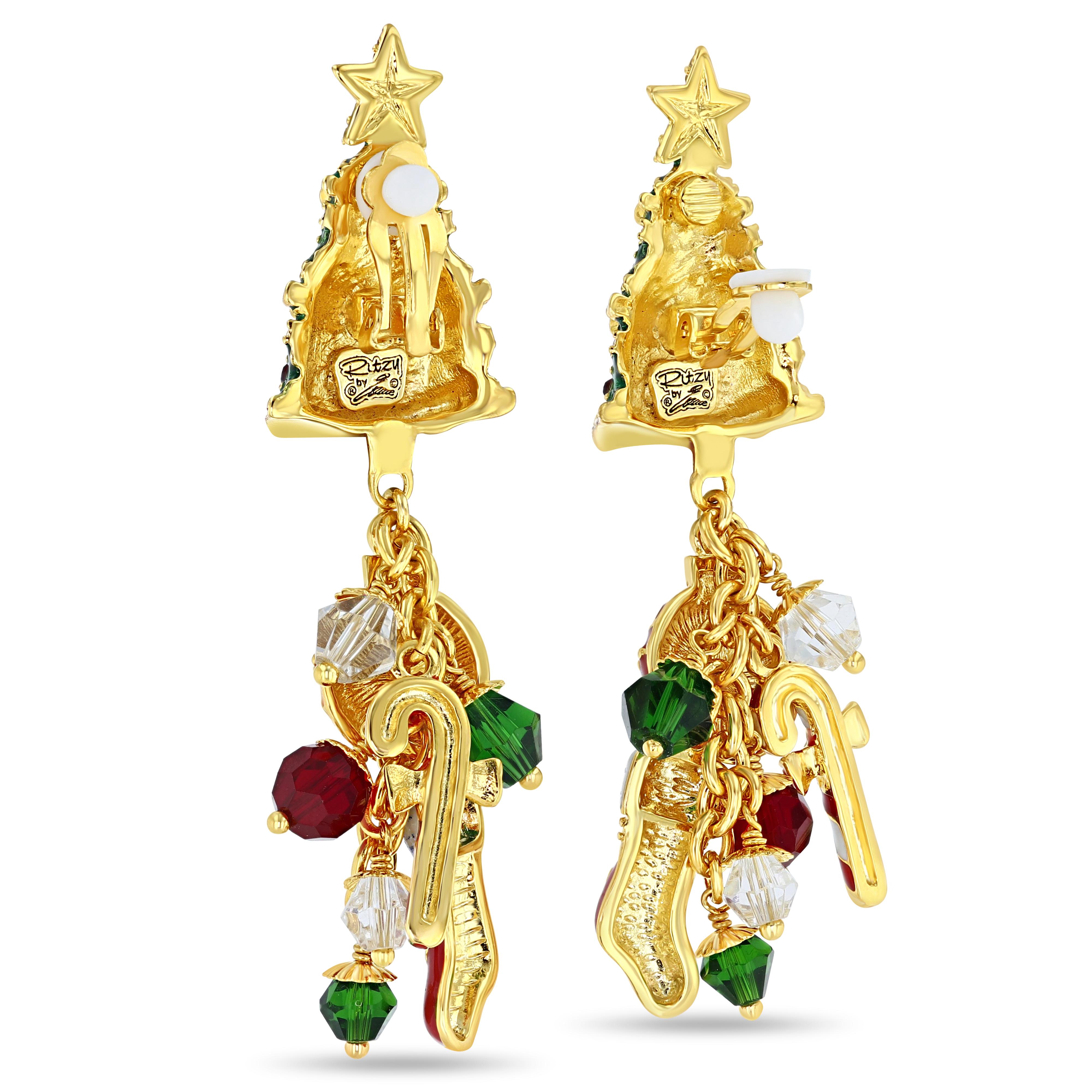 Orecchini con albero di Natale Ritzy Couture DeLuxe Fascino per le vacanze placcato oro 22 carati in vendita 4