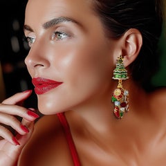Ritzy Couture DeLuxe Christmas Tree Earrings Holiday Charm 22K Gold Plated