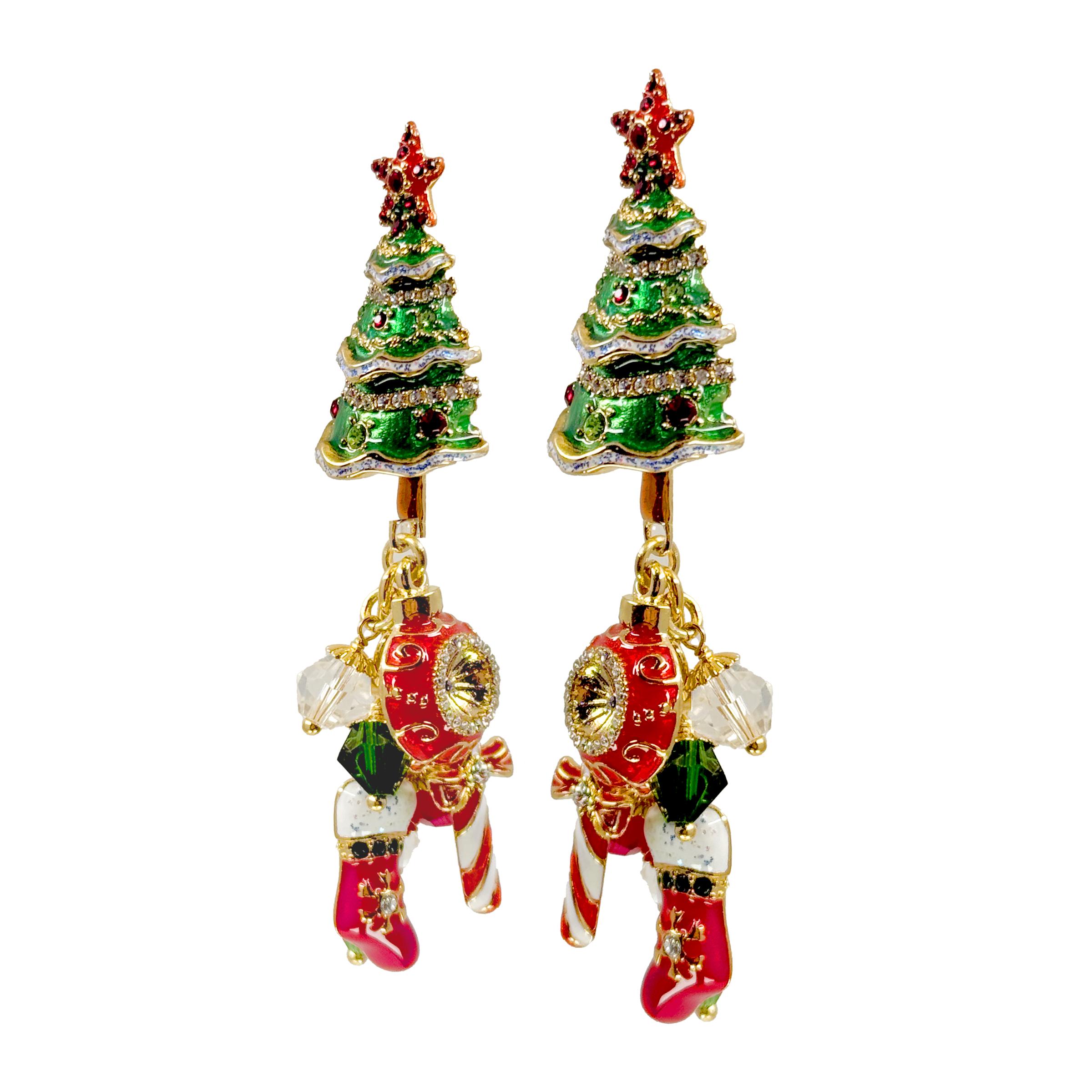 Contemporaneo Orecchini con albero di Natale Ritzy Couture DeLuxe Fascino per le vacanze placcato oro 22 carati in vendita