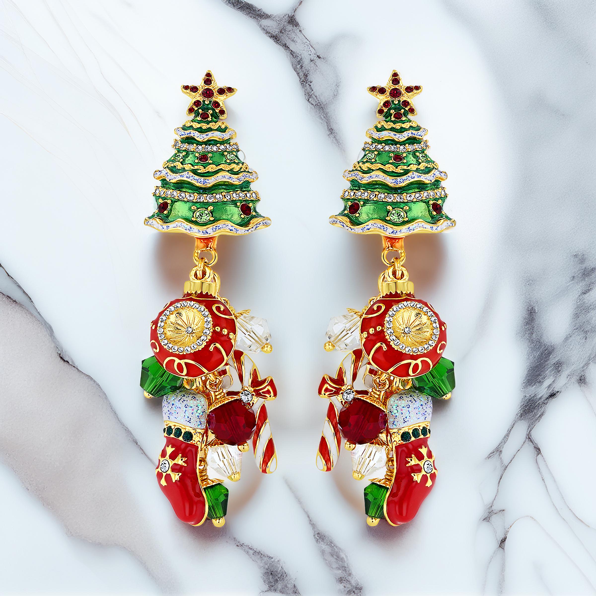 Orecchini con albero di Natale Ritzy Couture DeLuxe Fascino per le vacanze placcato oro 22 carati In condizioni Nuovo in vendita a Santa Monica, CA