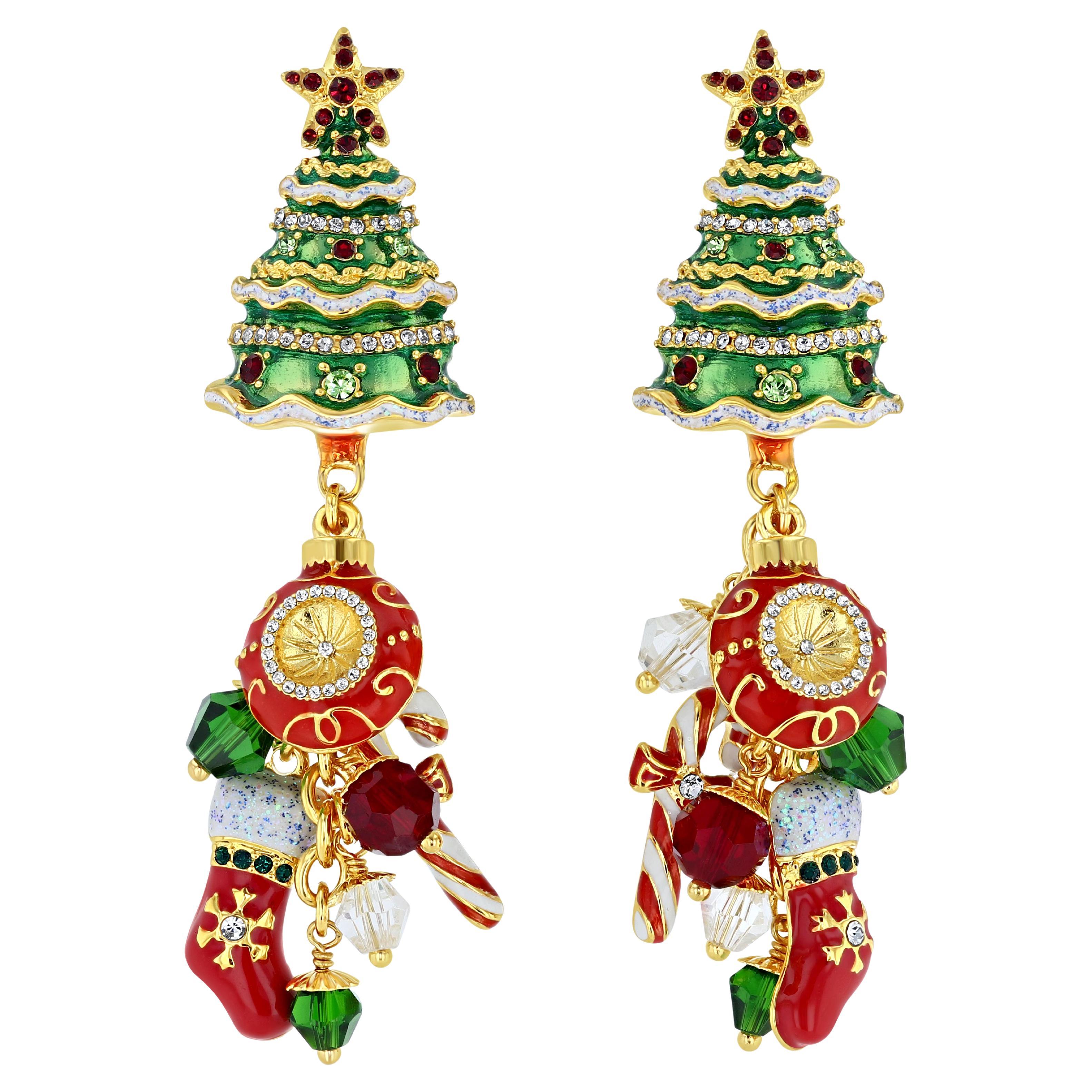Orecchini con albero di Natale Ritzy Couture DeLuxe Fascino per le vacanze placcato oro 22 carati in vendita