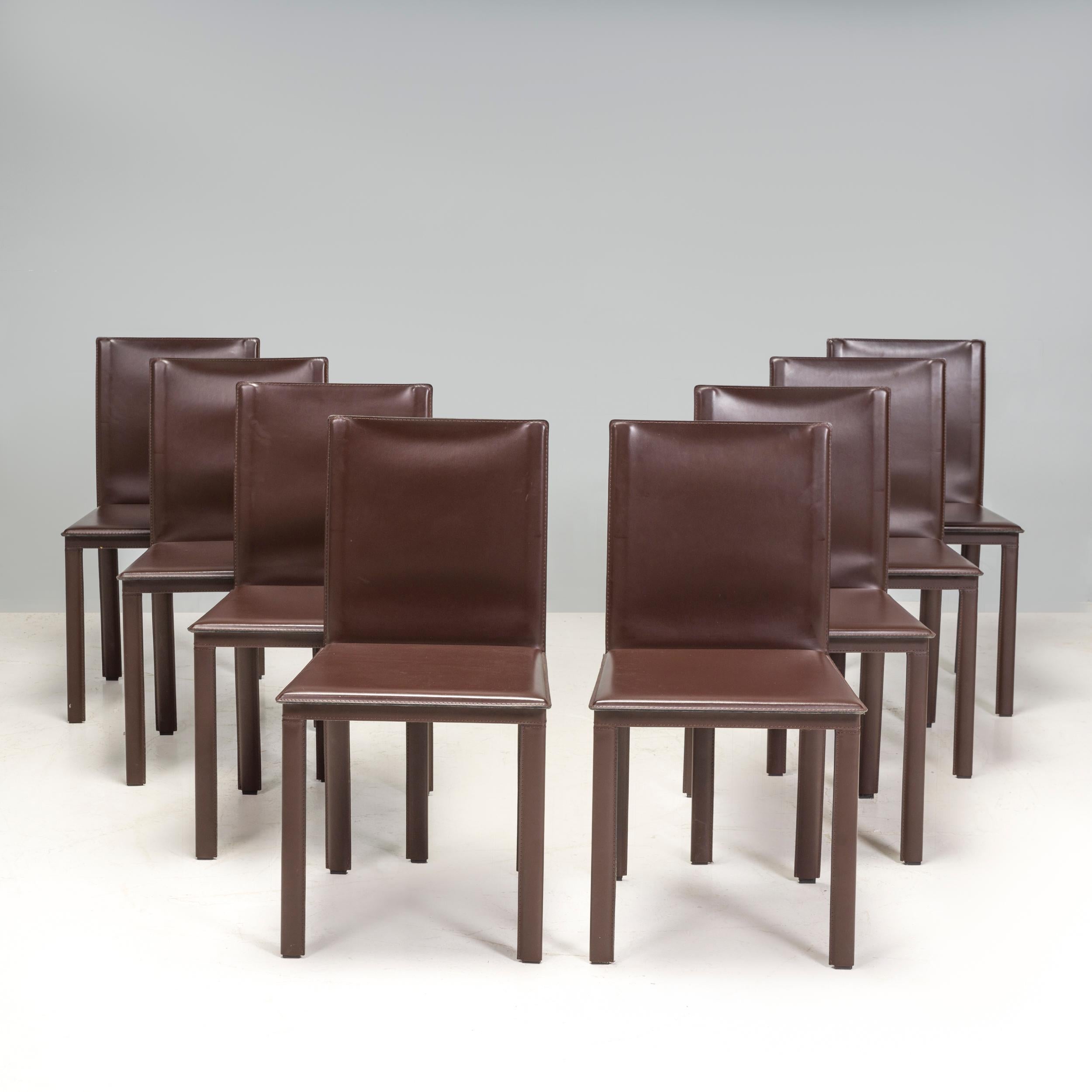 Riva 1920 Brown Leather Dining Chairs, Set of 8 In Good Condition For Sale In London, GB