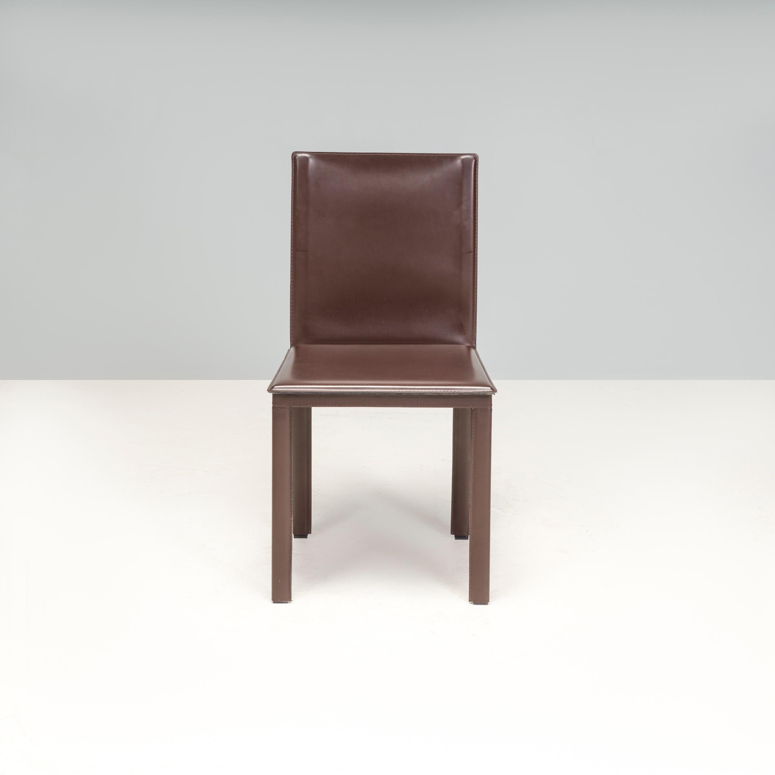 Contemporary Riva 1920 Brown Leather Dining Chairs, Set of 8 For Sale