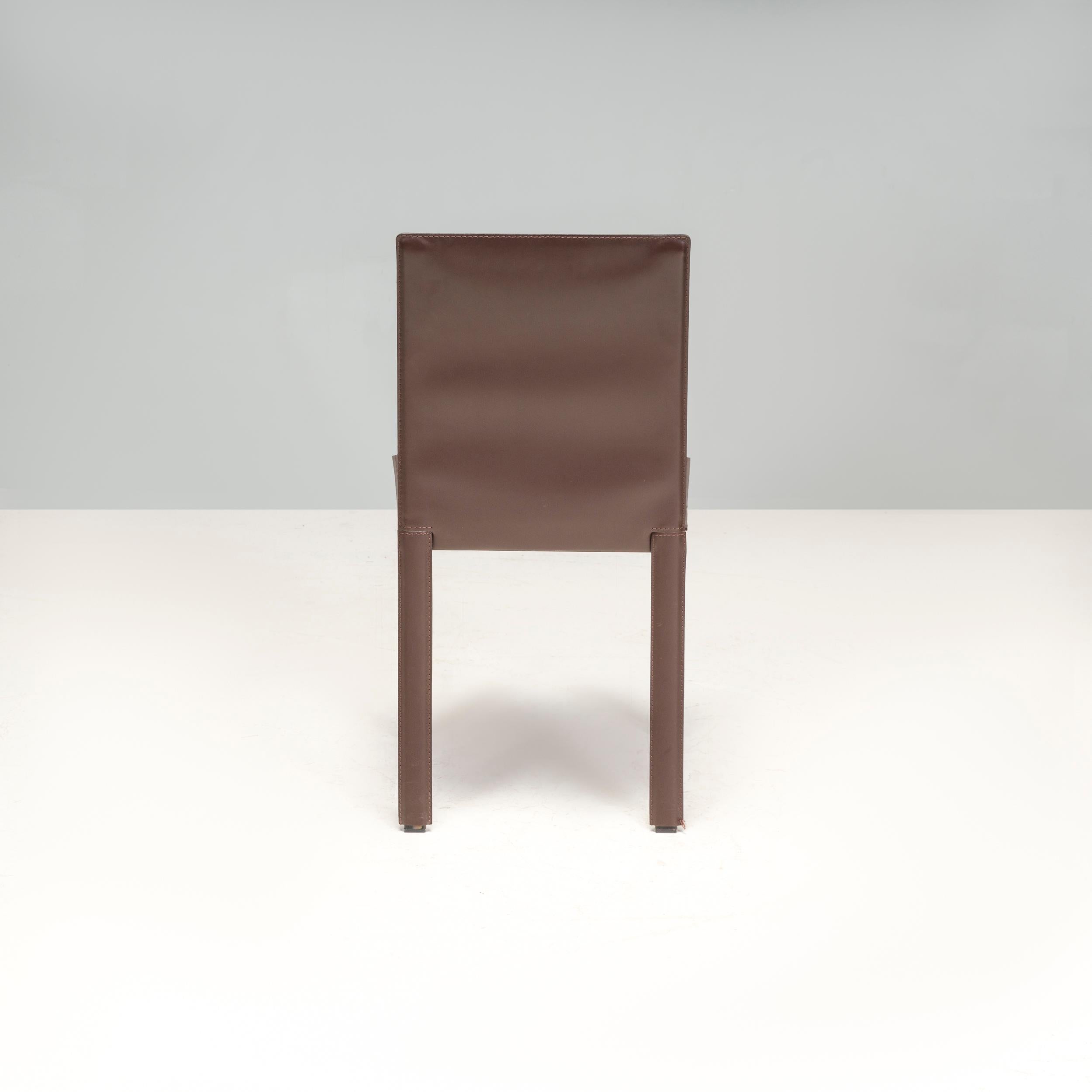 Riva 1920 Brown Leather Dining Chairs, Set of 8 For Sale 1