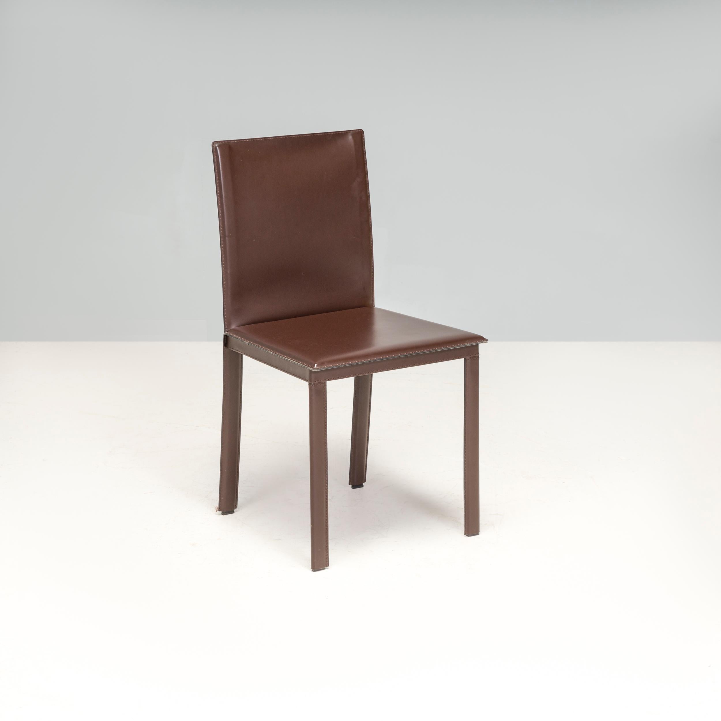 Riva 1920 Brown Leather Dining Chairs, Set of 8 For Sale 2
