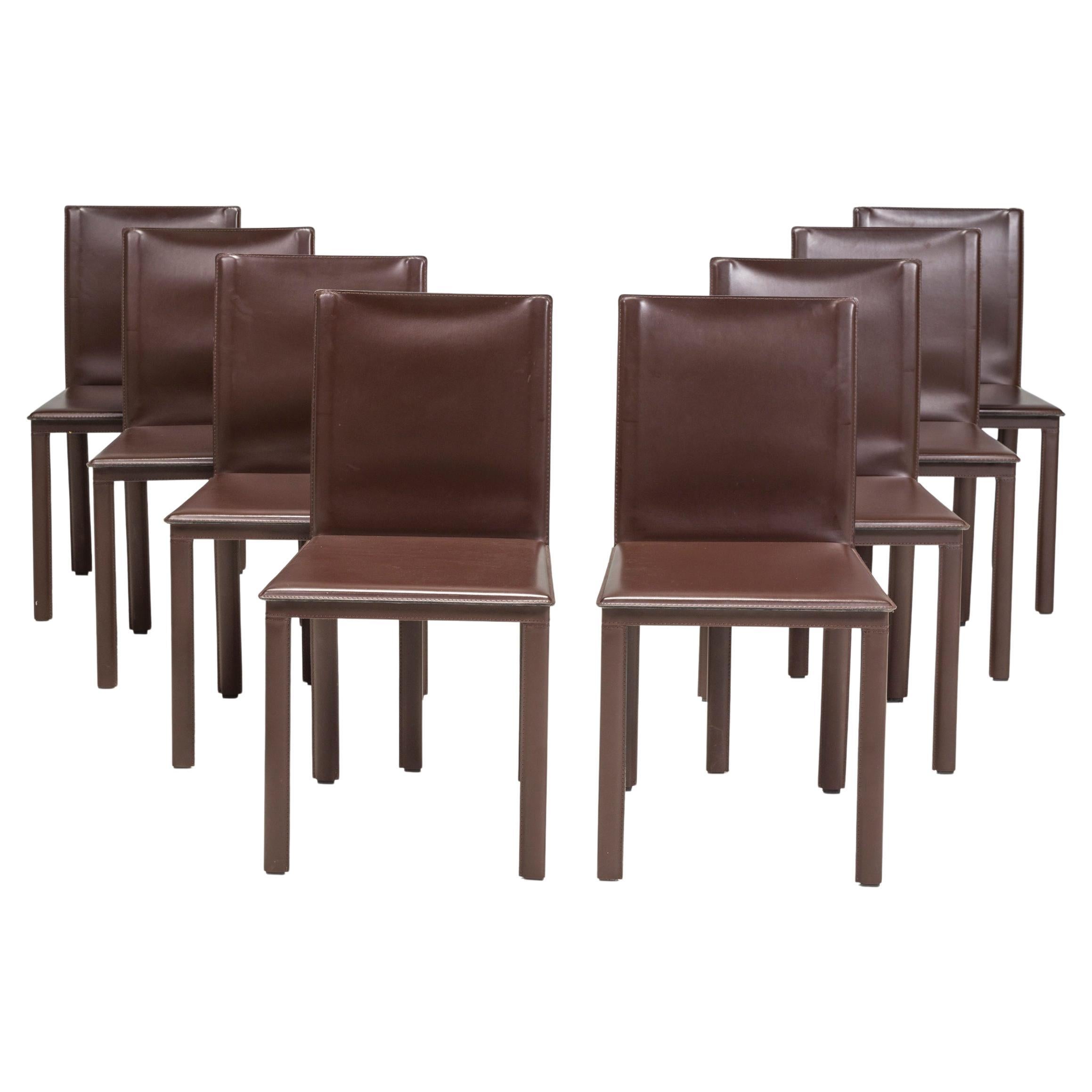 Riva 1920 Brown Leather Dining Chairs, Set of Eight
