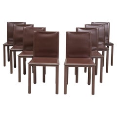 Riva 1920 Brown Leder Esszimmerstühle, Satz von acht