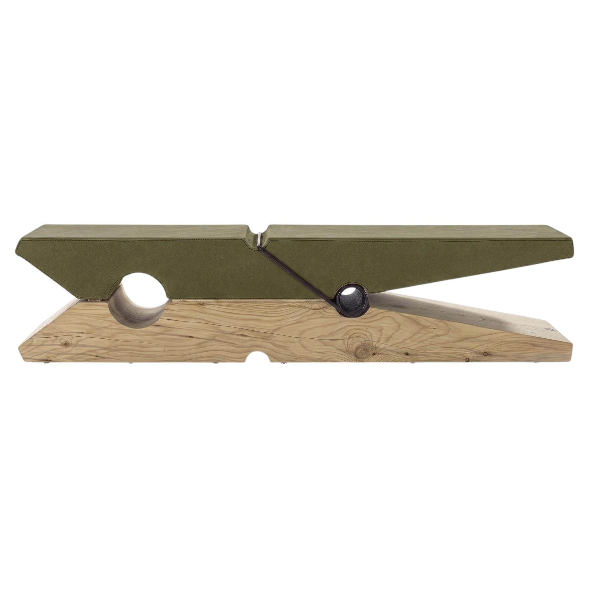 Riva 1920 MOLLETTA 100+6 Sculptural Cedar Bench Green Leather Upholstery 190 cm