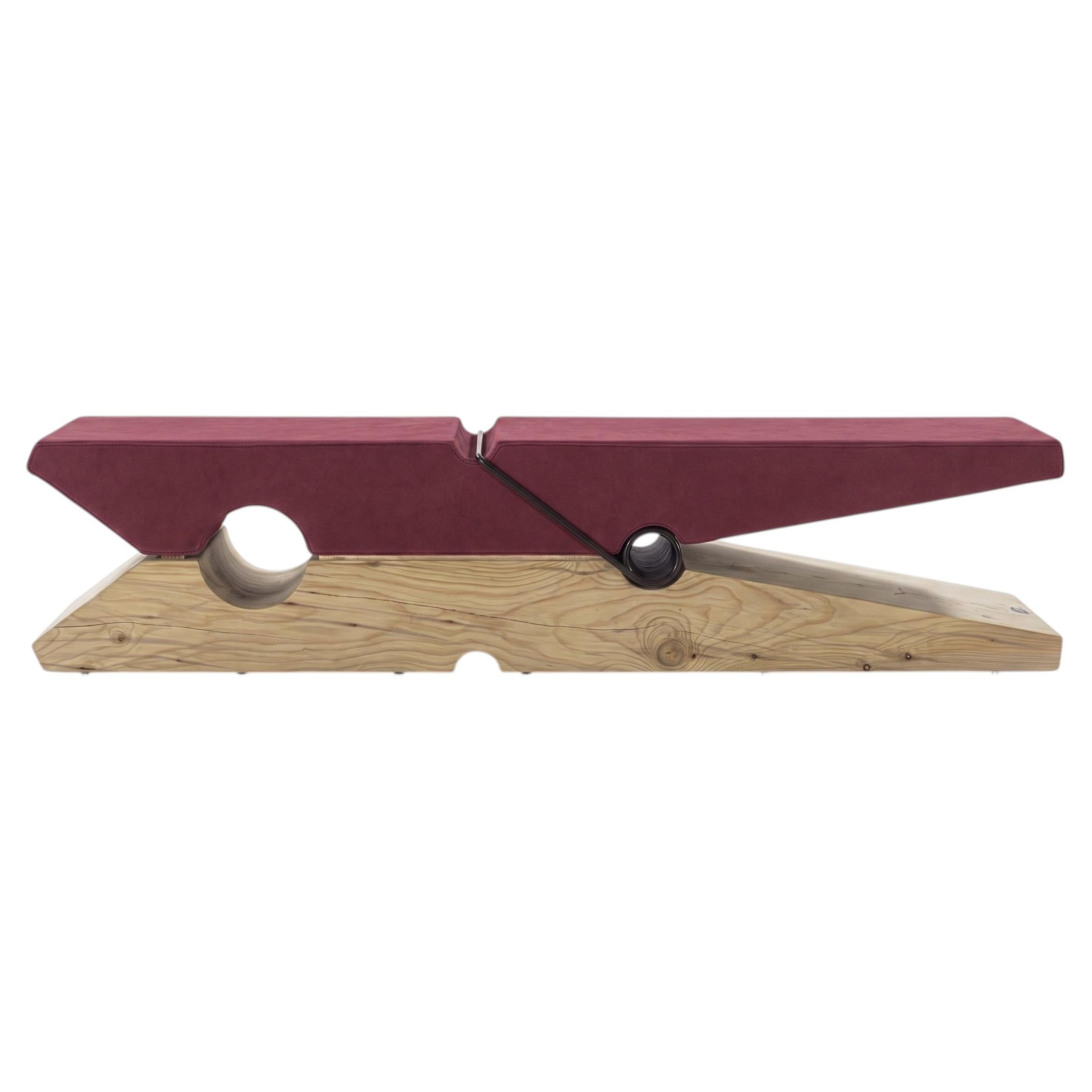 Riva 1920 MOLLETTA 100+6 Sculptural Cedar Bench Red Leather Upholstery 190 cm