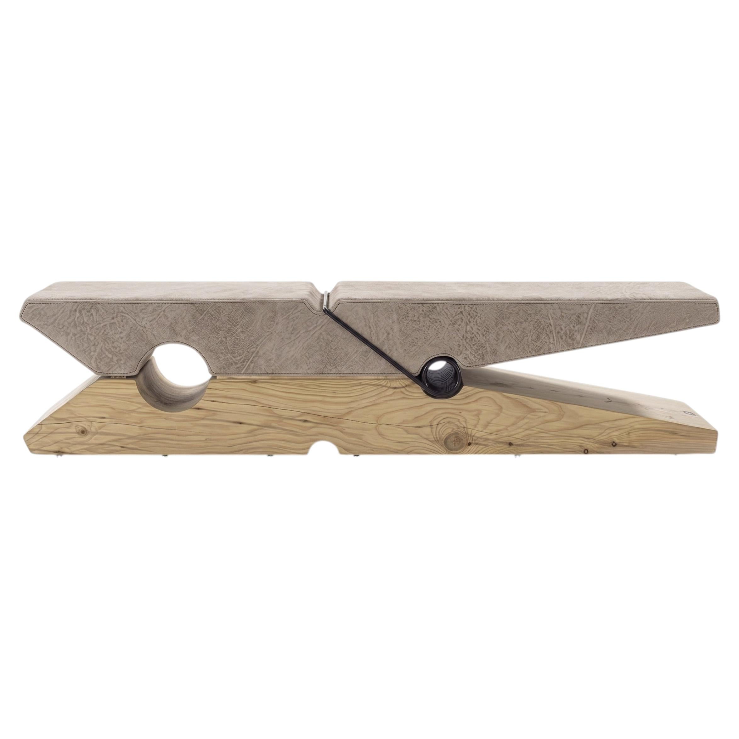 Riva 1920 MOLLETTA 100+6 – Sculptural Cedar Bench with Grey Leather Upholstery