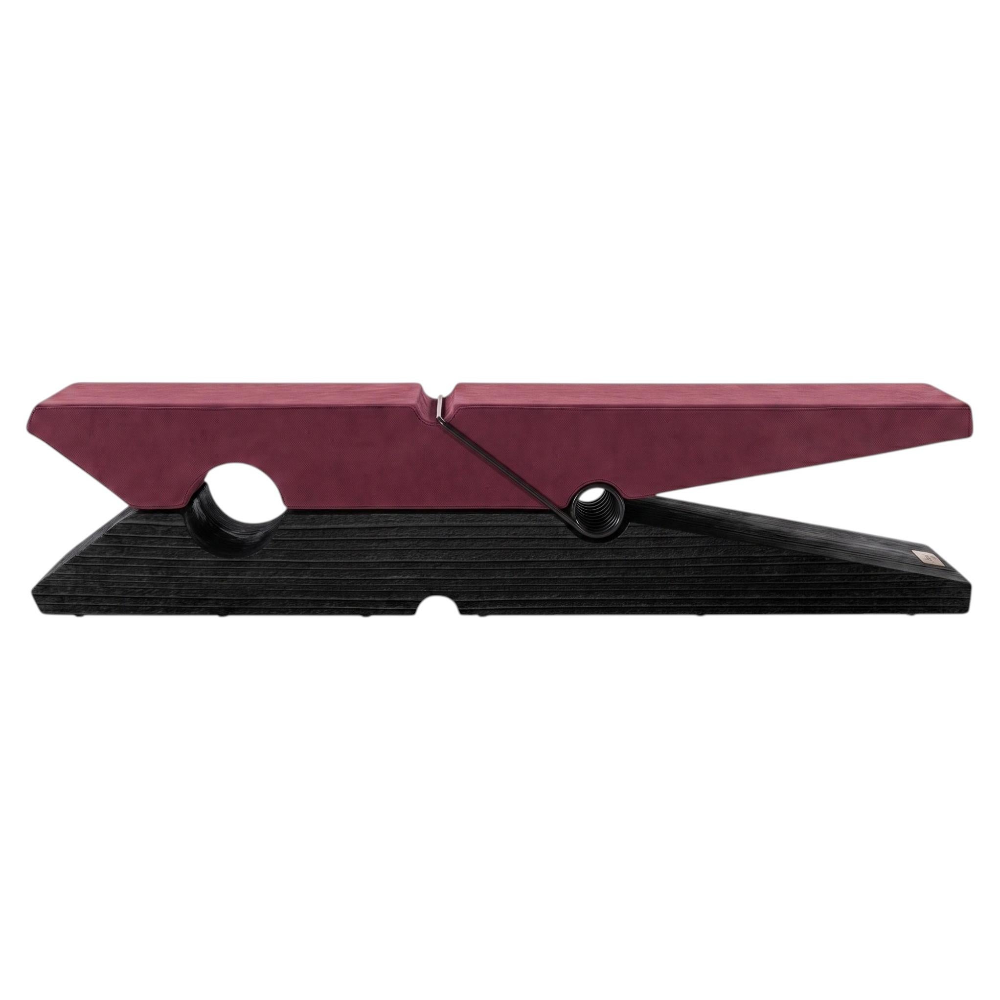 Riva 1920 MOLLETTA 100+6 Sculptural Vulcano Cedar Bench Red Leather seat 190 cm