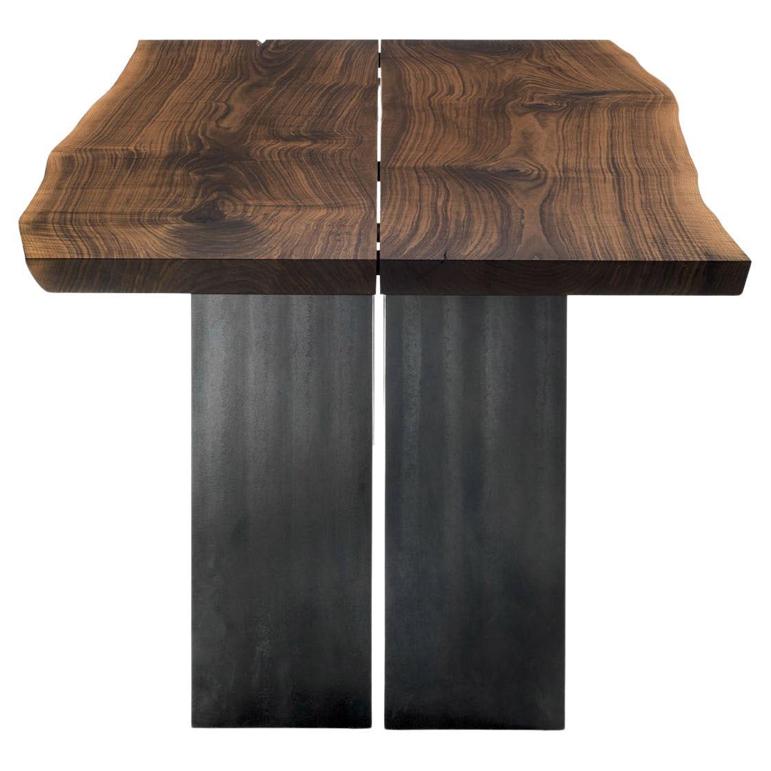 Riva 1920 Natura Plank Dining Table, Solid Walnut with Iron Base W 280cm 110.2in